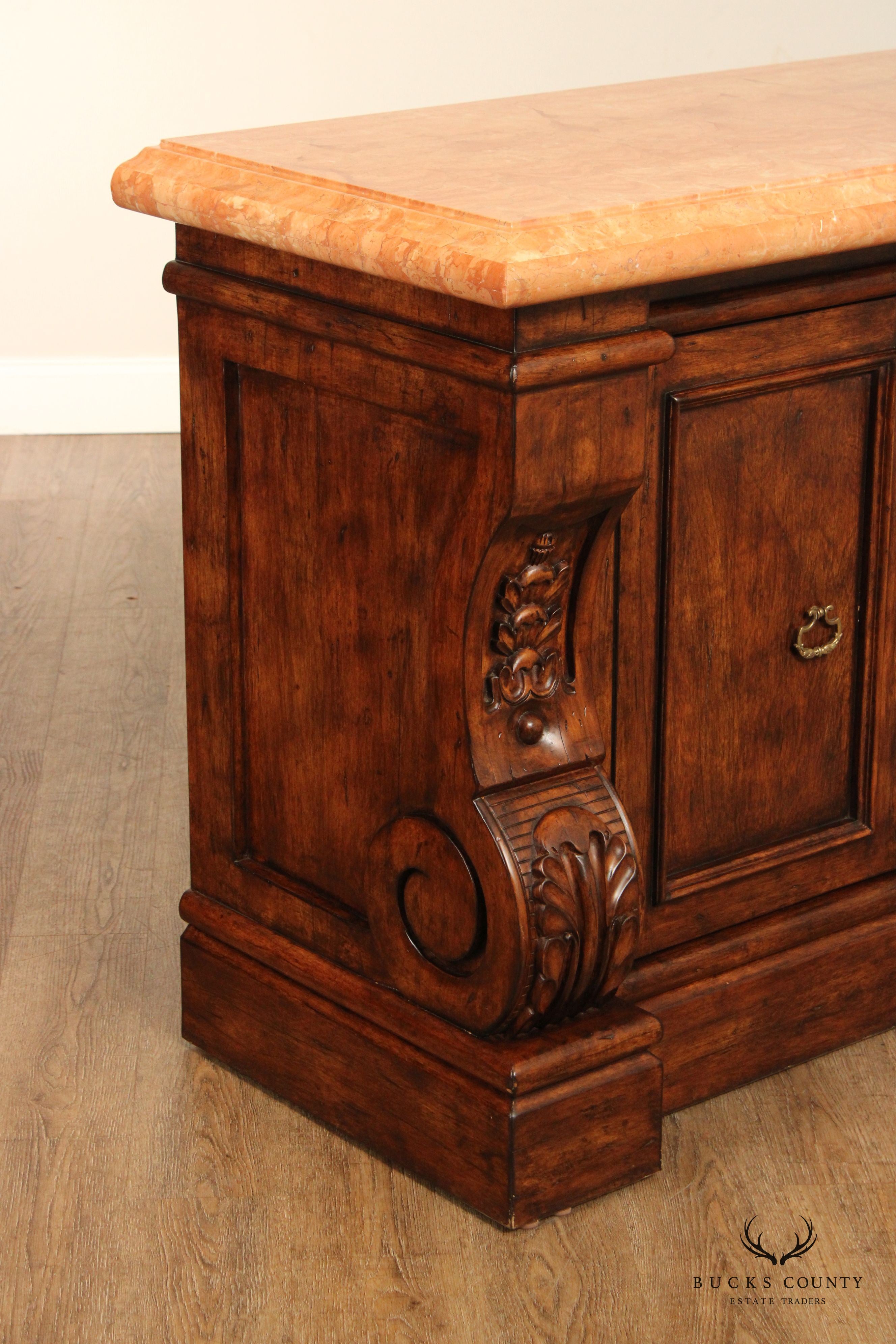 French Renaissance Style Marble Top Sideboard Credenza