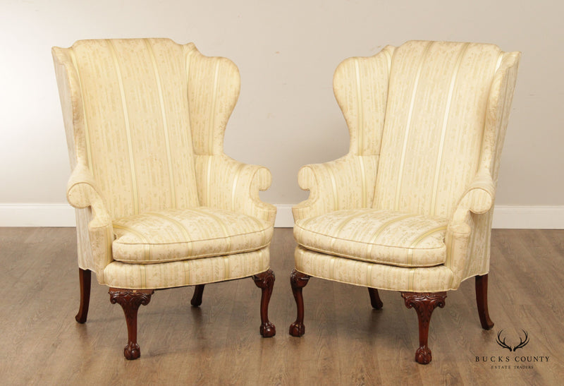 Southwood Chippendale Style Pair of Mahogany Wing Chairs