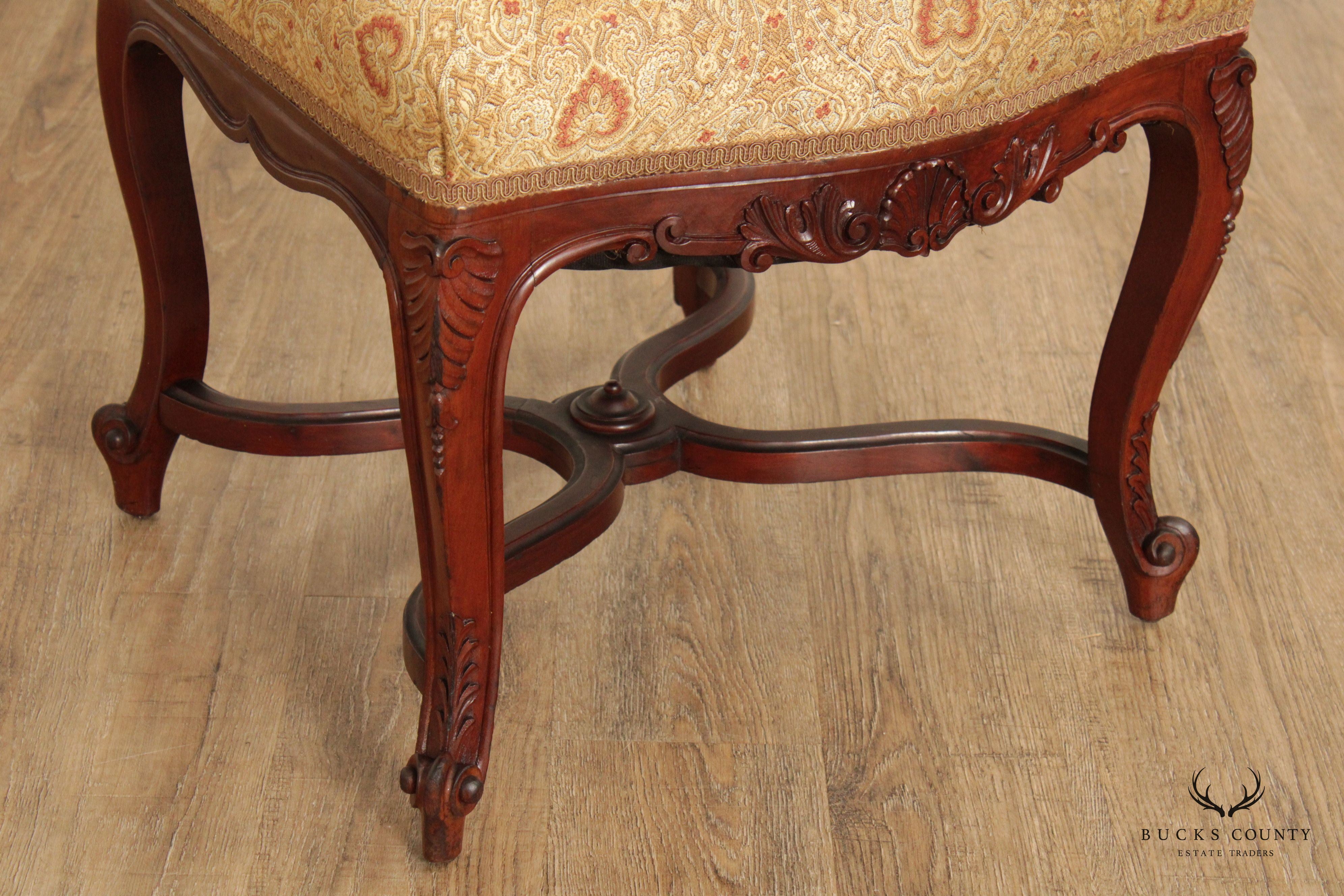 French Louis XV Style Antique Pair Carved Mahogany Side Chairs