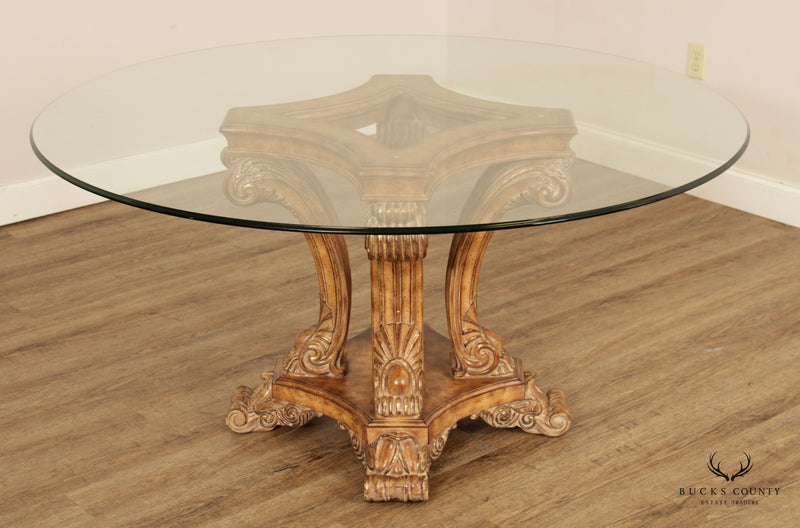 Baroque Style Round Glass Top Pedestal Dining Table