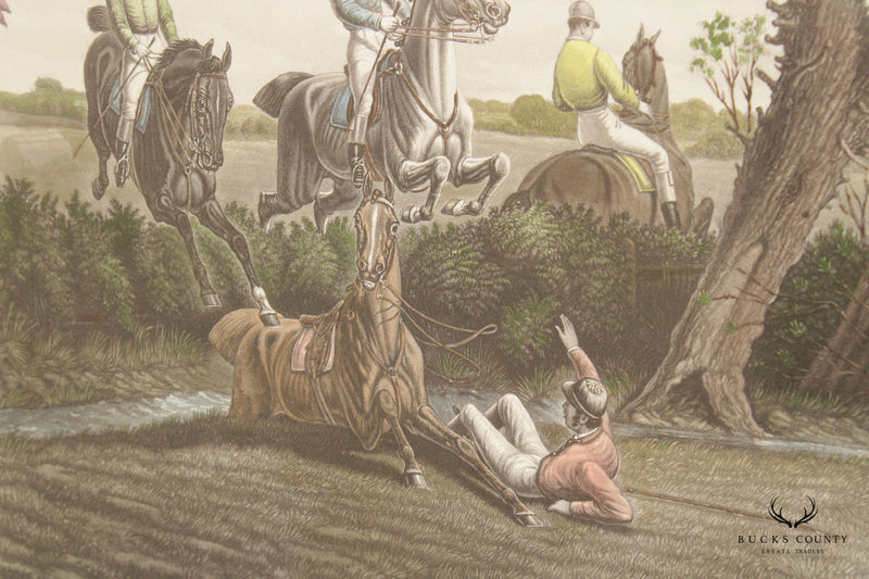 Charles Hunt Equestrian 'Impending Danger' Colored Etching, Custom Framed