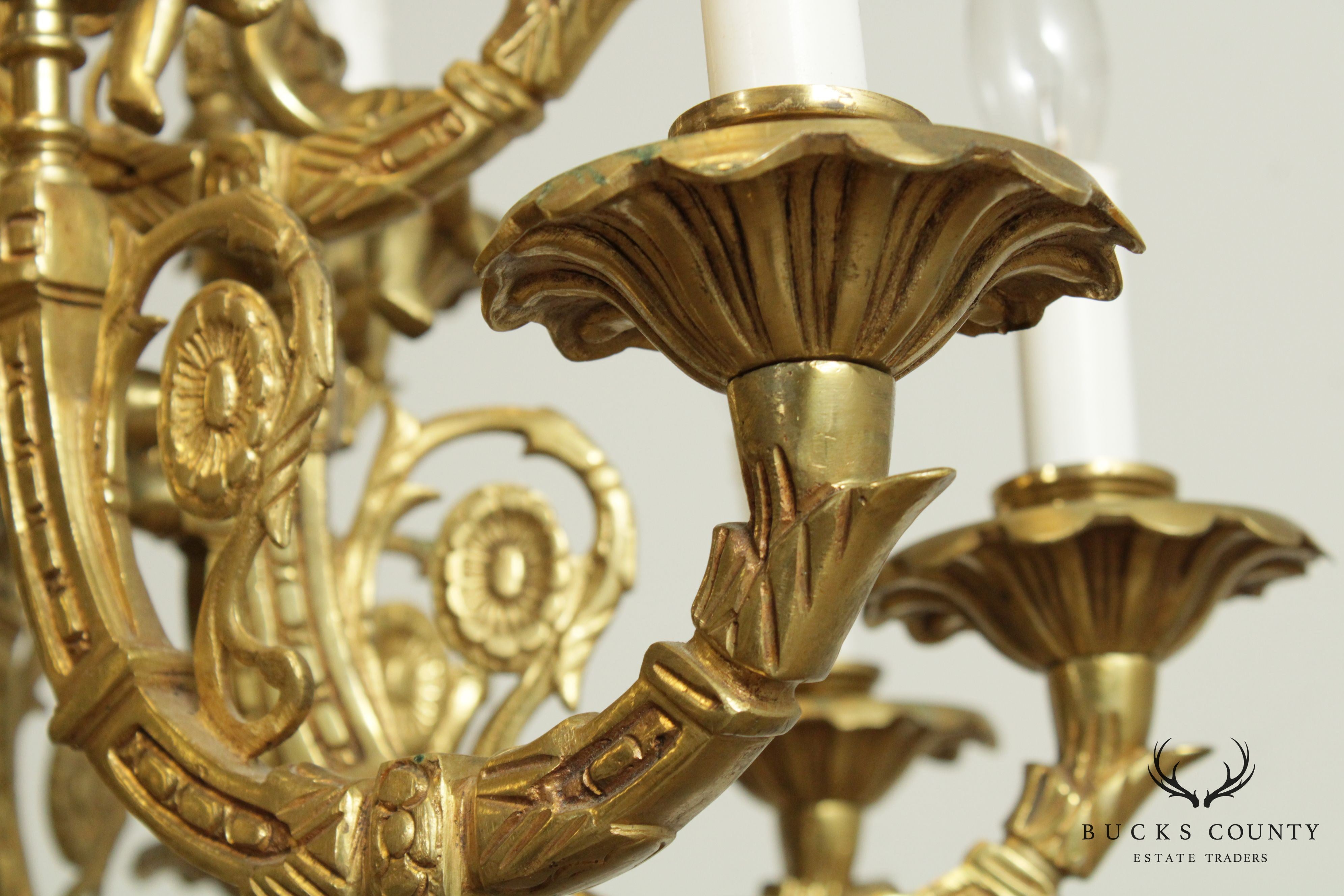 Vintage Rococo Style Heavy Brass  Figural Putti  Chandelier