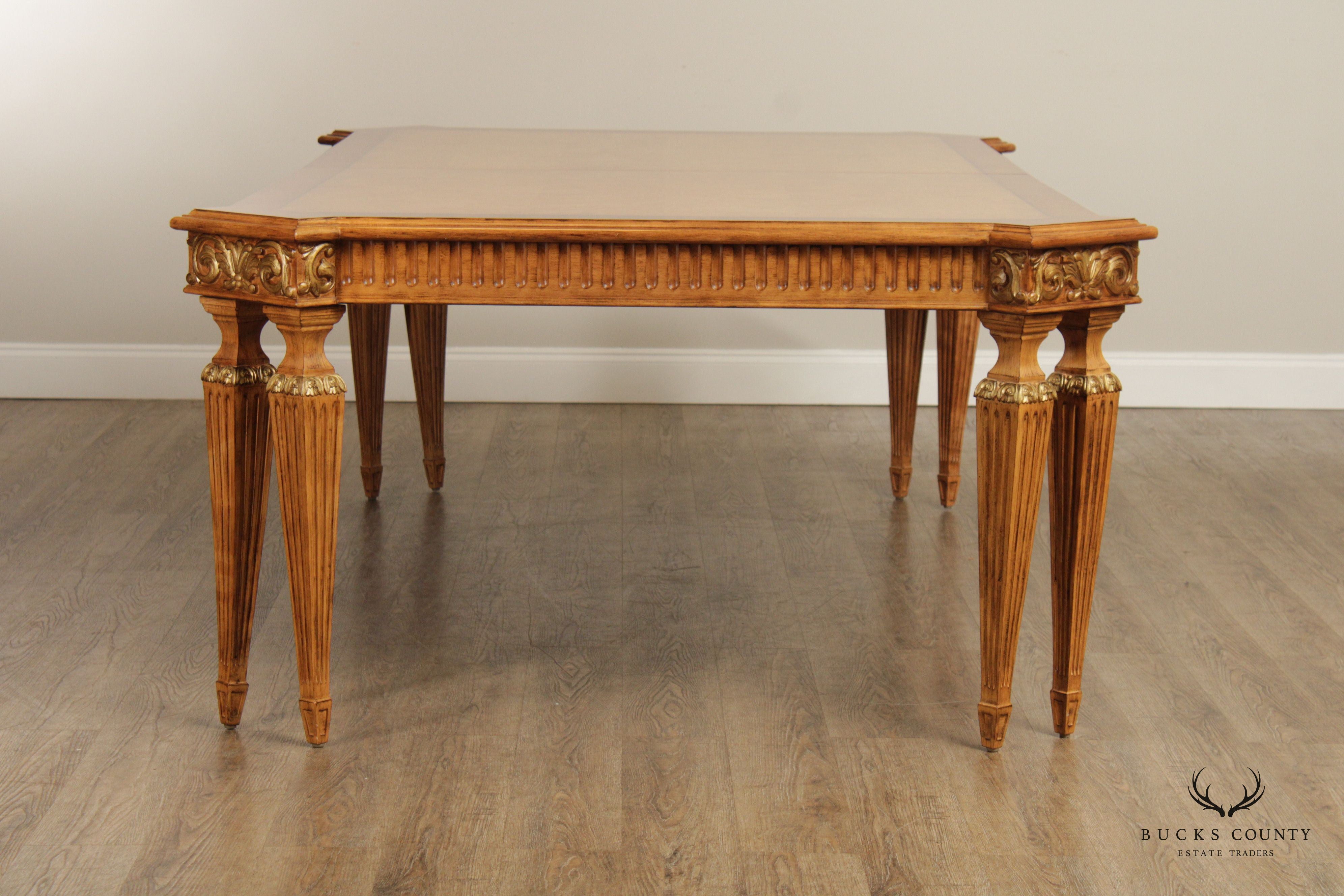 Jeffco French Louis XVI Neoclassical Style Carved Burlwood Extendable Dining Table