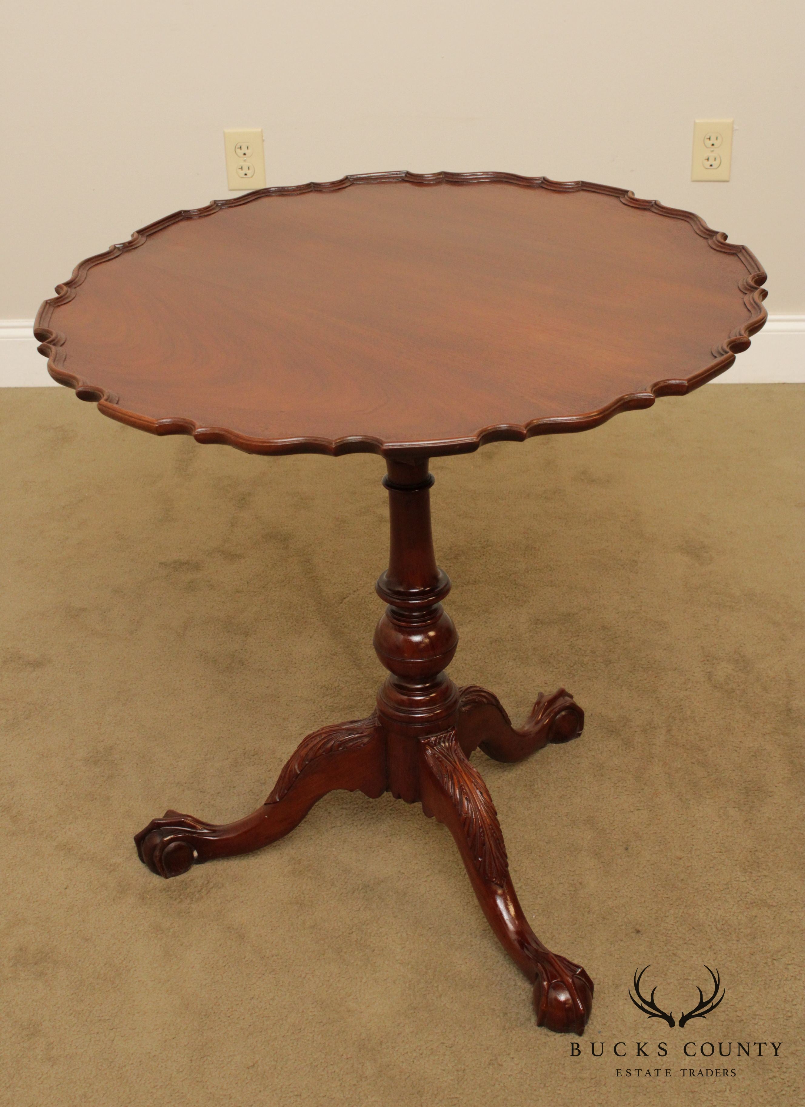 Chippendale Style Custom Mahogany Ball & Claw Tilt Top Pie Crust Table