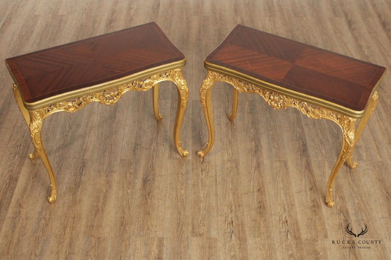 Herraiz Italian Louis XV Style Pair Giltwood Game Tables