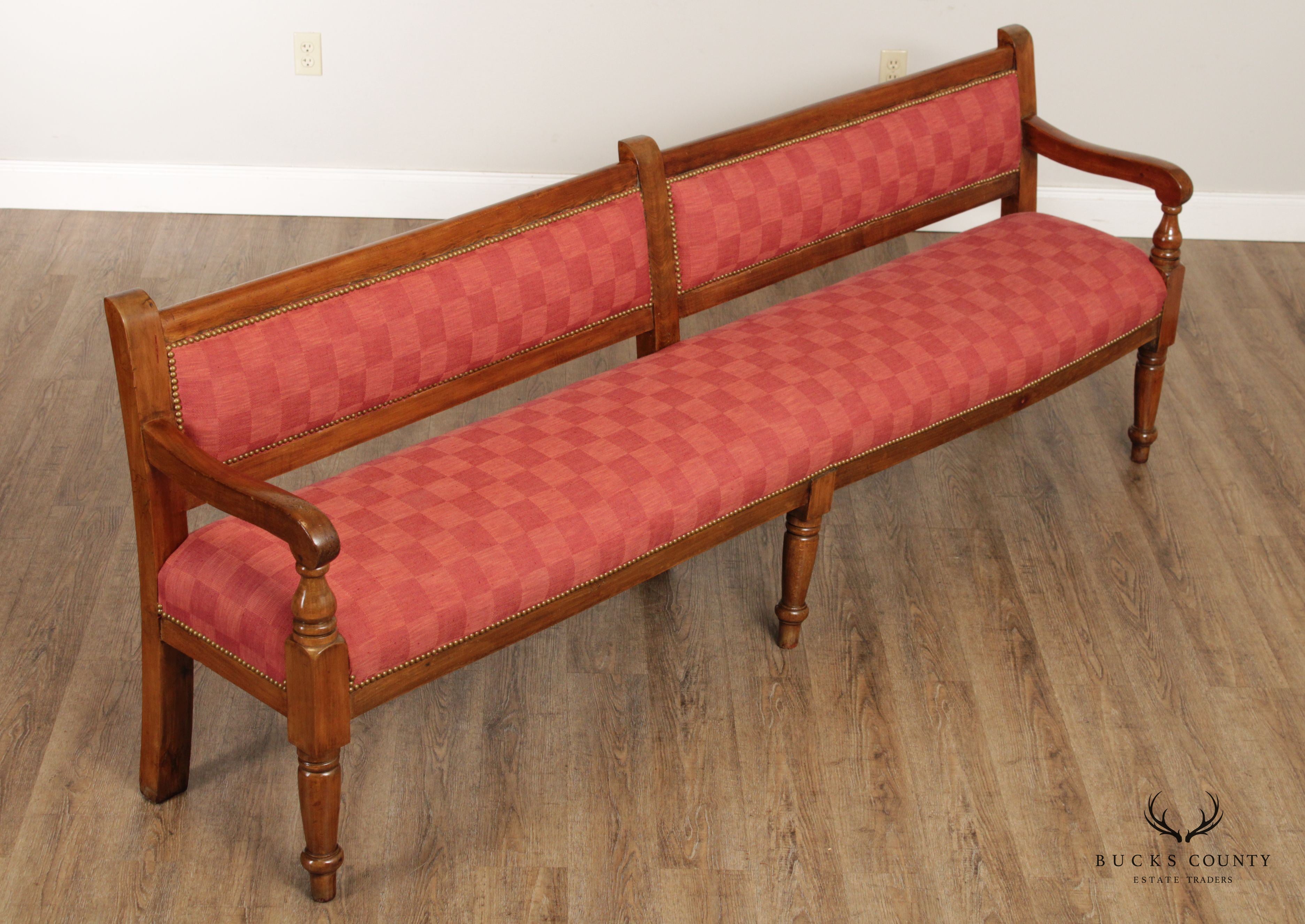 Antique English Custom Upholstered 8' Long Bench