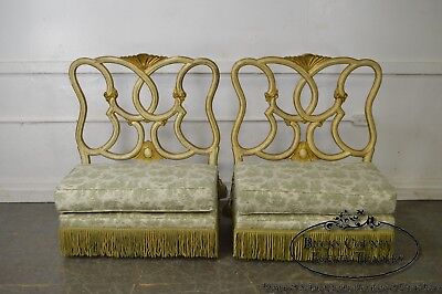 Antique Italian Painted & Upholstered Pair of Foyer Settees Benches