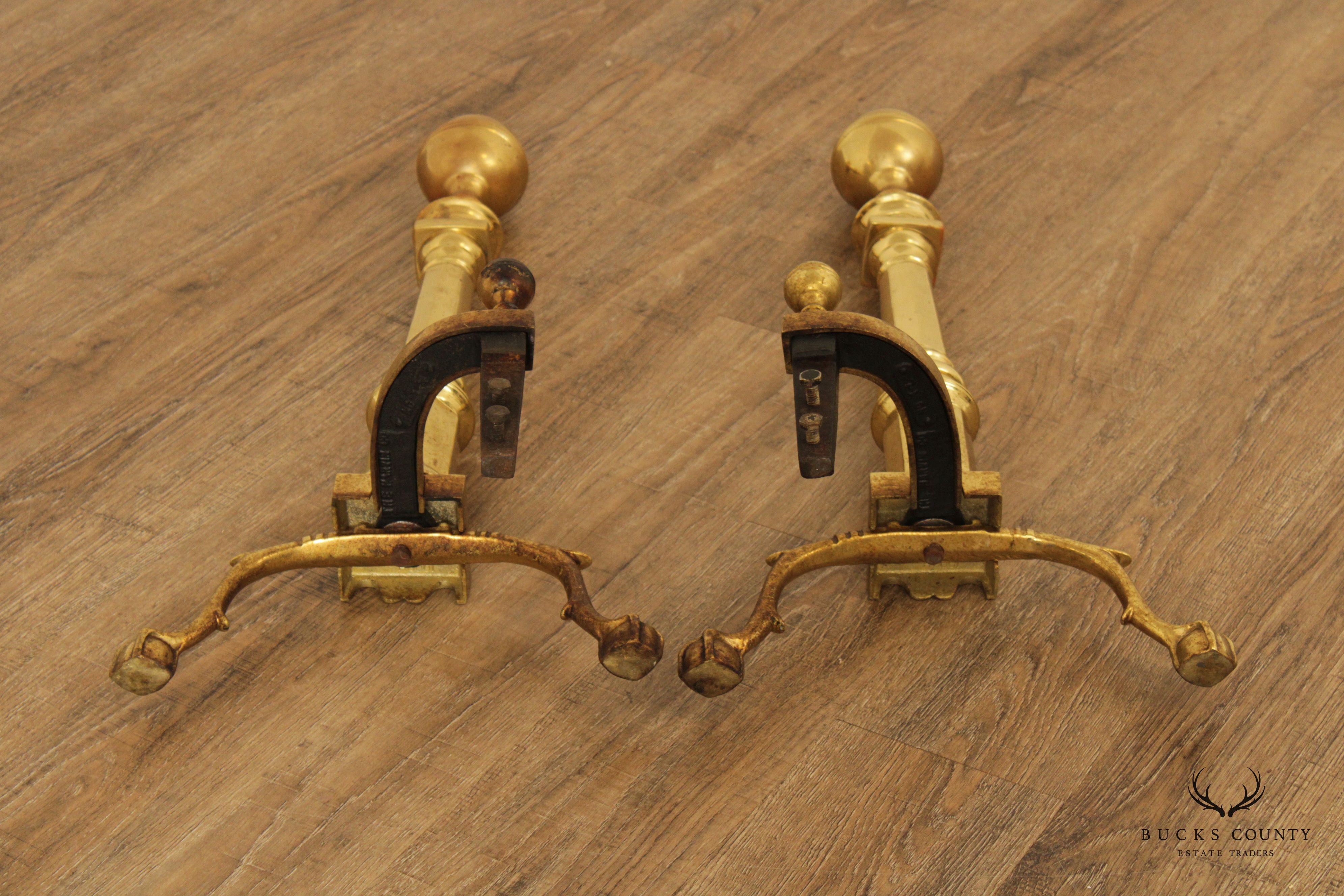 The Harvin Co. Pair of Brass Ball and Claw Foot Andirons