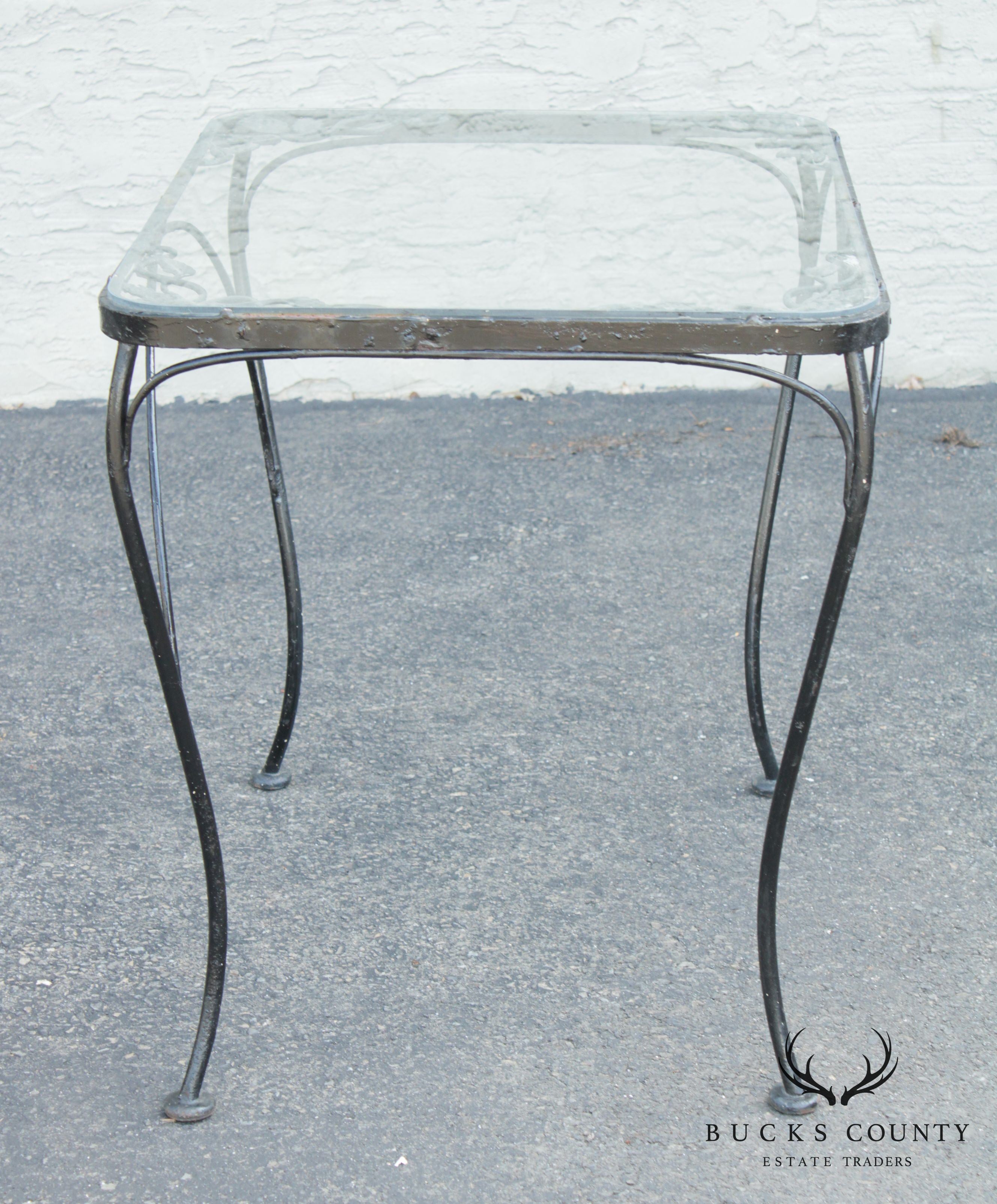 Woodard Chantilly Rose Vintage Wrought Iron Glass Top Patio, Garden Table