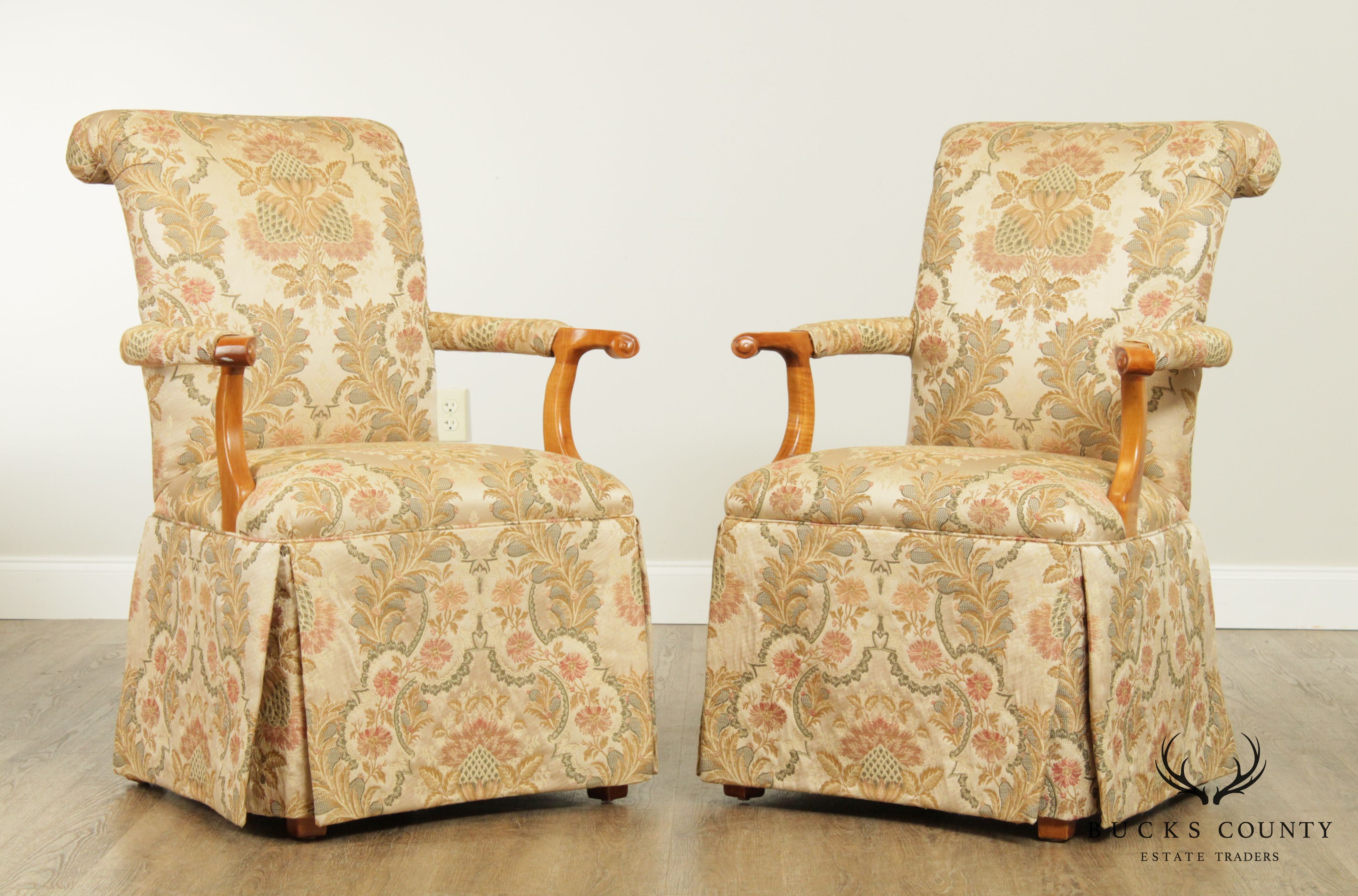 Quality Pair Custom Upholstered Host Armchairs