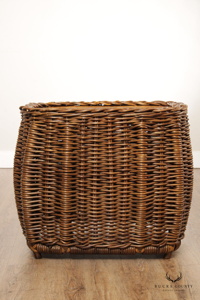 Vintage Woven Wicker and Wood Side Table