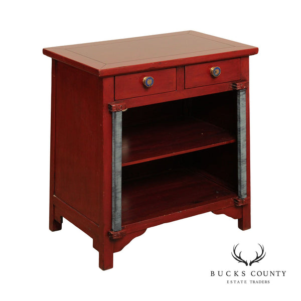 Custom Crafted Red Painted Two-Drawer Server or Media Cabinet