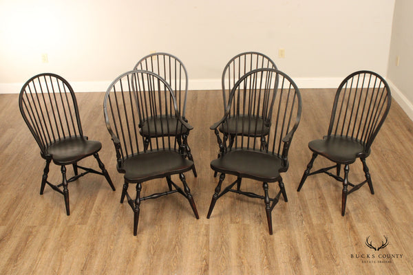 CUSTOM QUALITY SET OF 6 BLACK PAINTED WINDSOR DINING CHAIRS