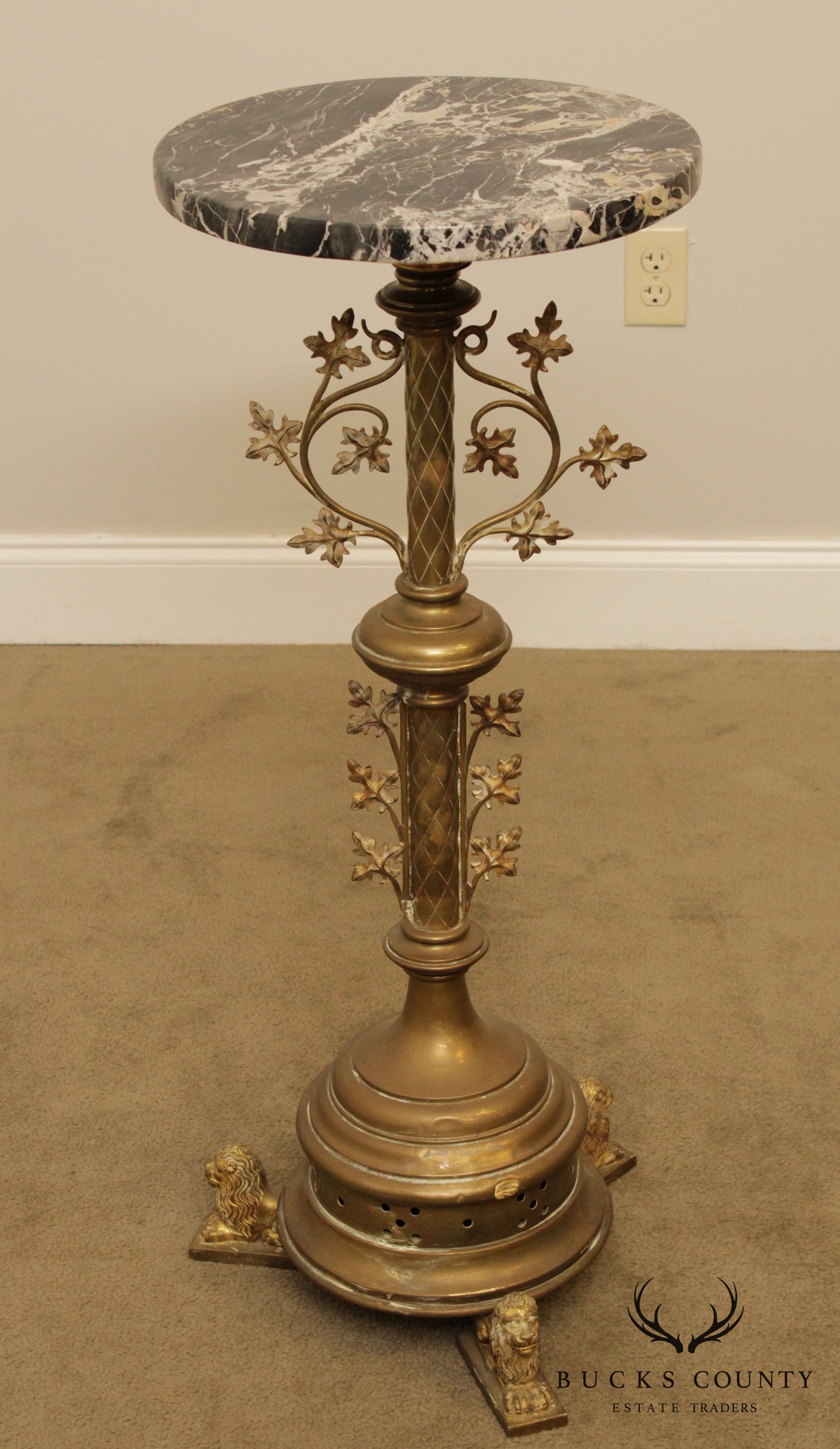 Italian Renaissance Style Antique Brass Marble Top Pedestal