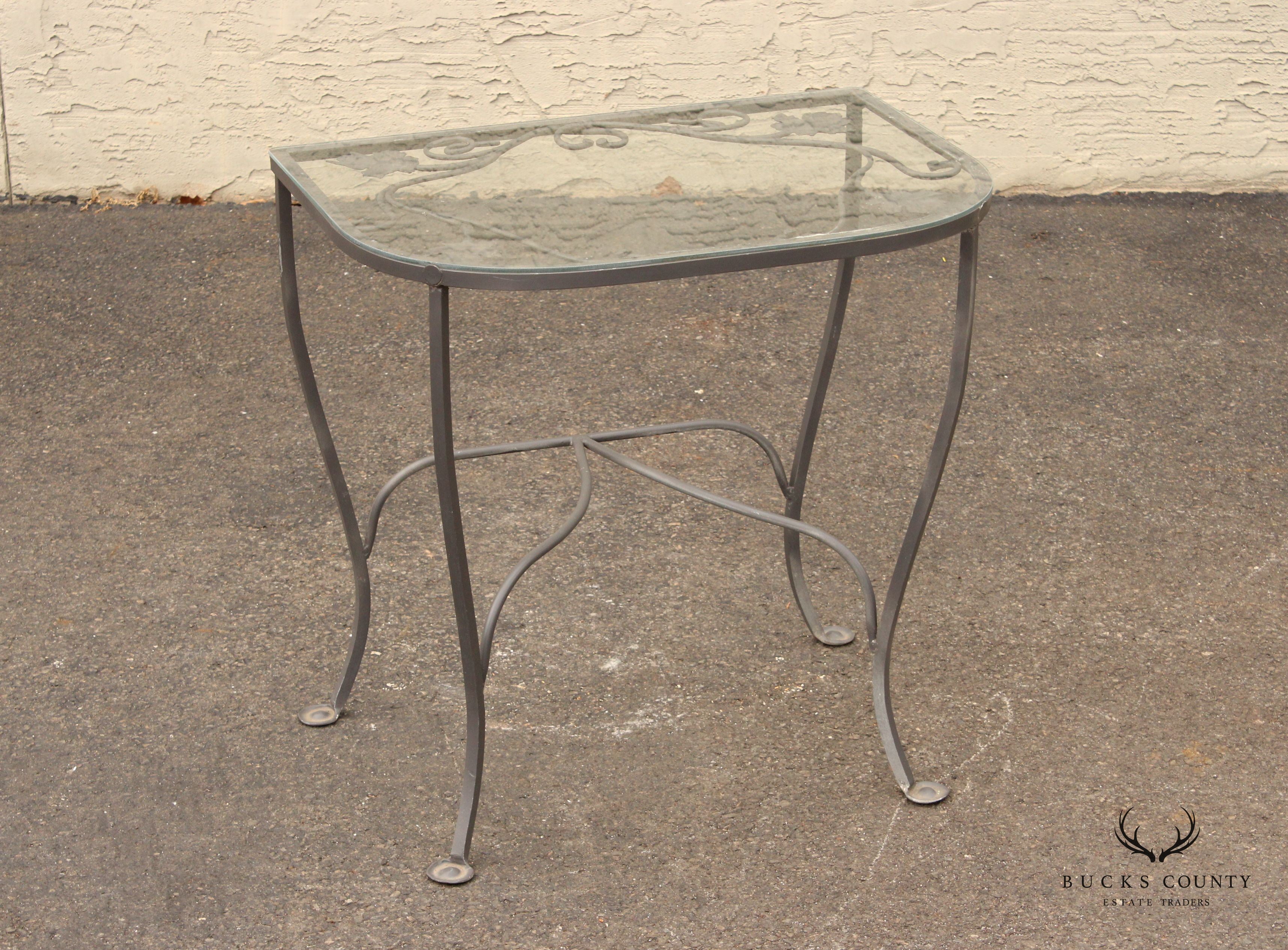 Salterini Vintage Wrought Iron Glass-Top Outdoor Patio Console Side Table