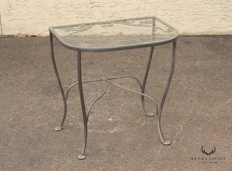 Salterini Vintage Wrought Iron Glass-Top Outdoor Patio Console Side Table