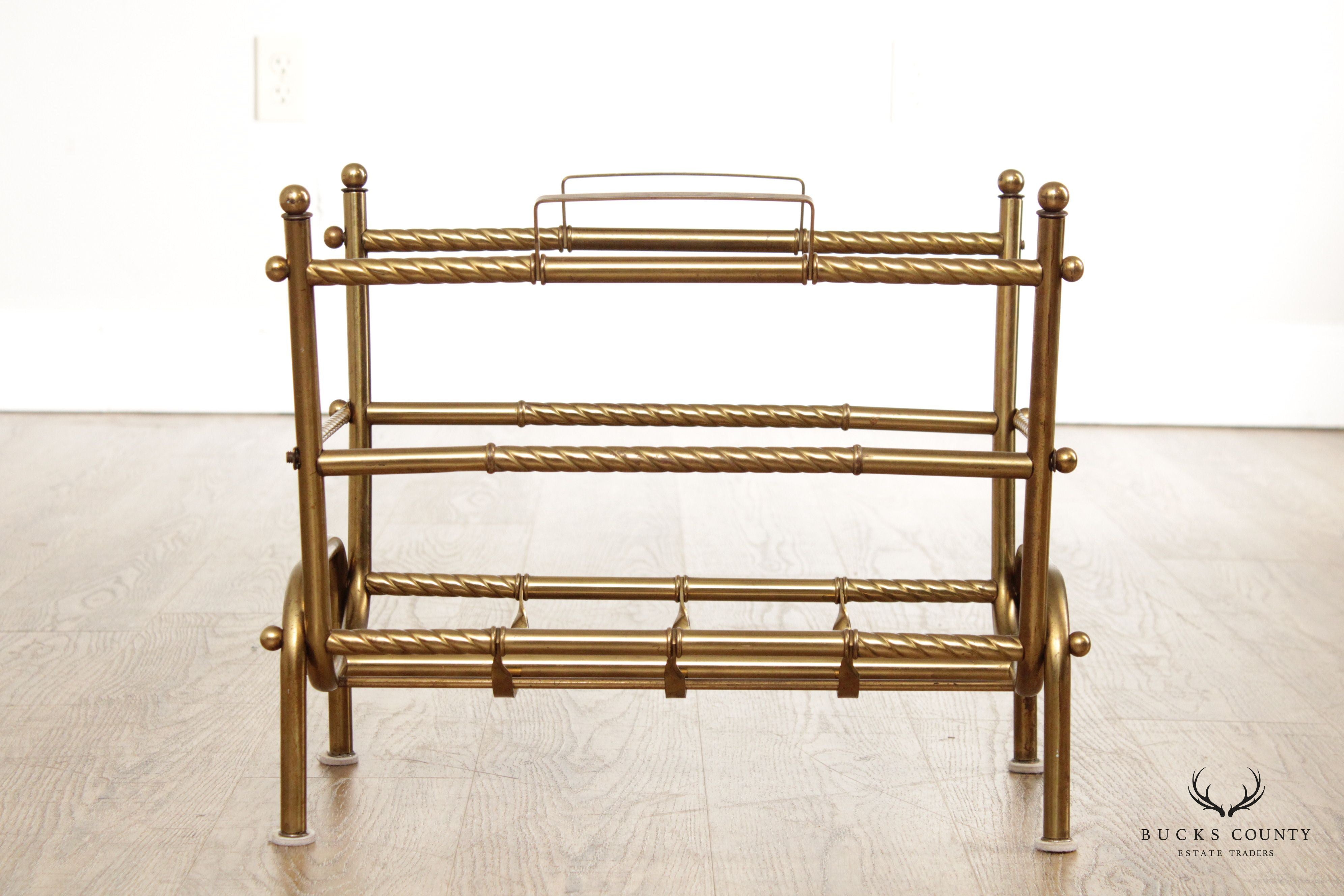 Vintage Hollywood Regency Brass Magazine Rack