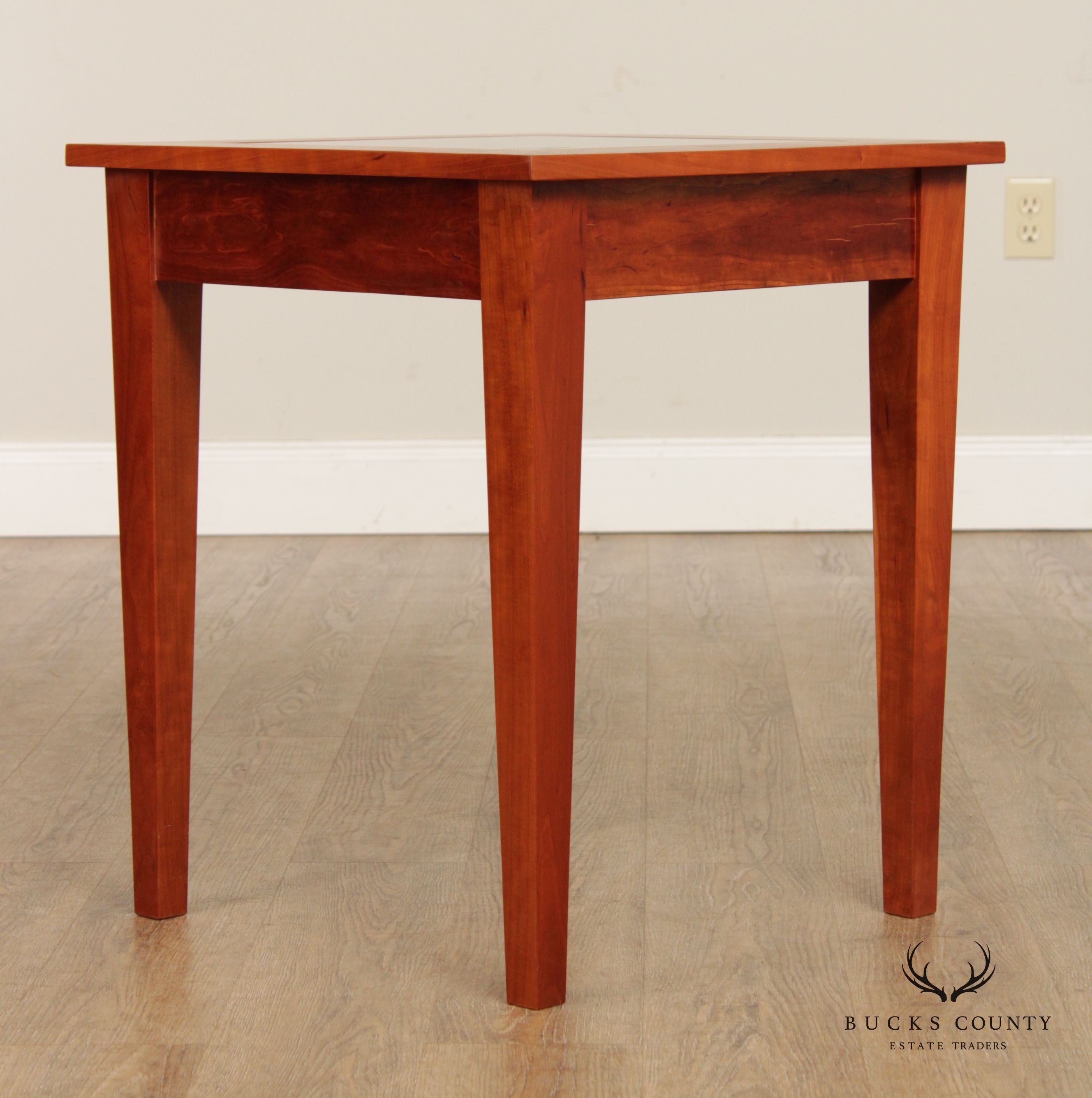 Studio Crafted Solid Cherry Square Glass Top Side Table