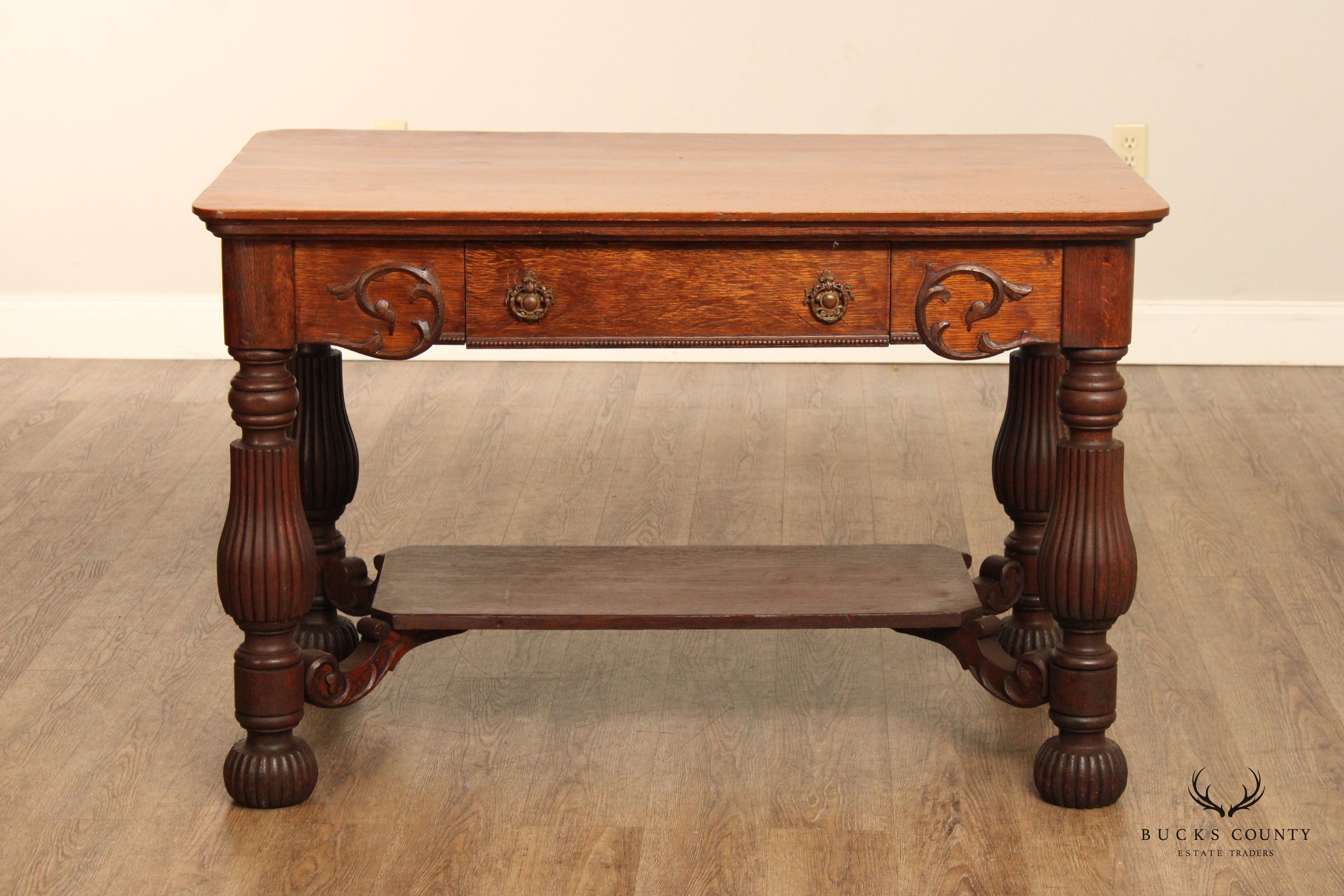 Antique Victorian Oak Writing Desk or Small Library Table