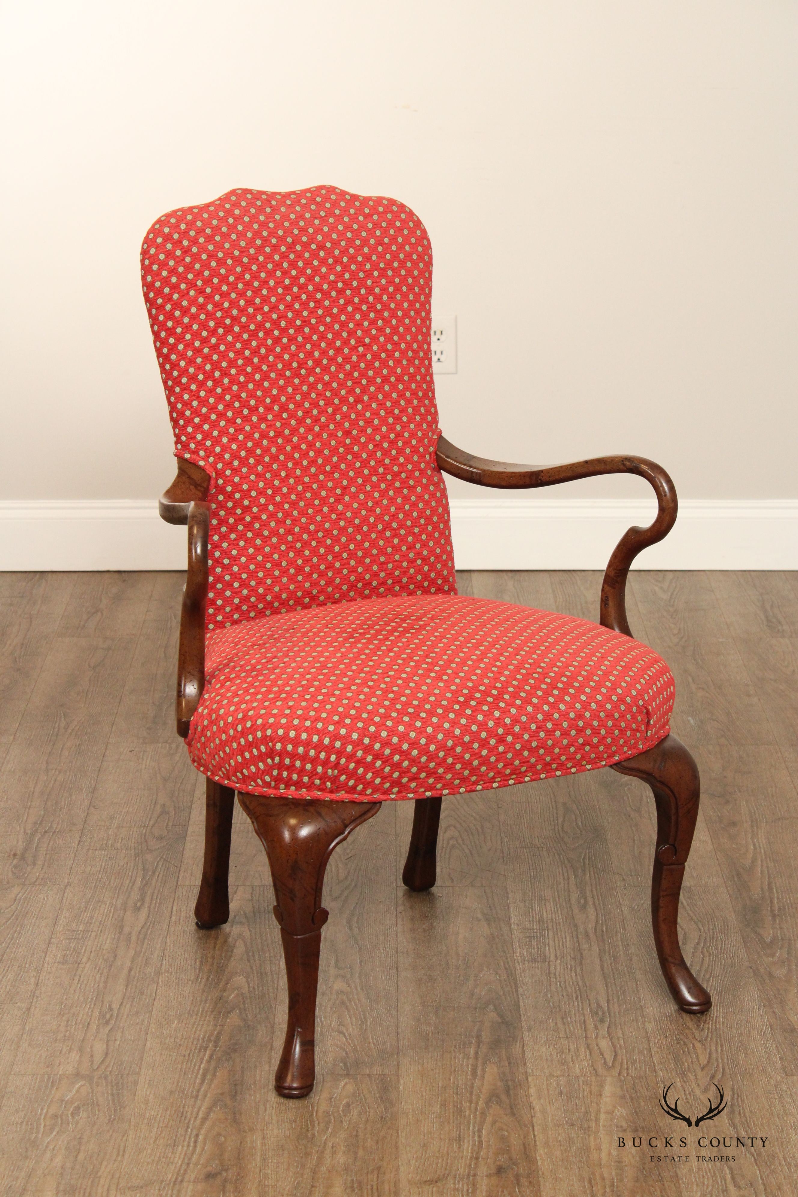 Queen Anne Style Mahogany Shepherd’s Crook Armchair With Custom Upholstery