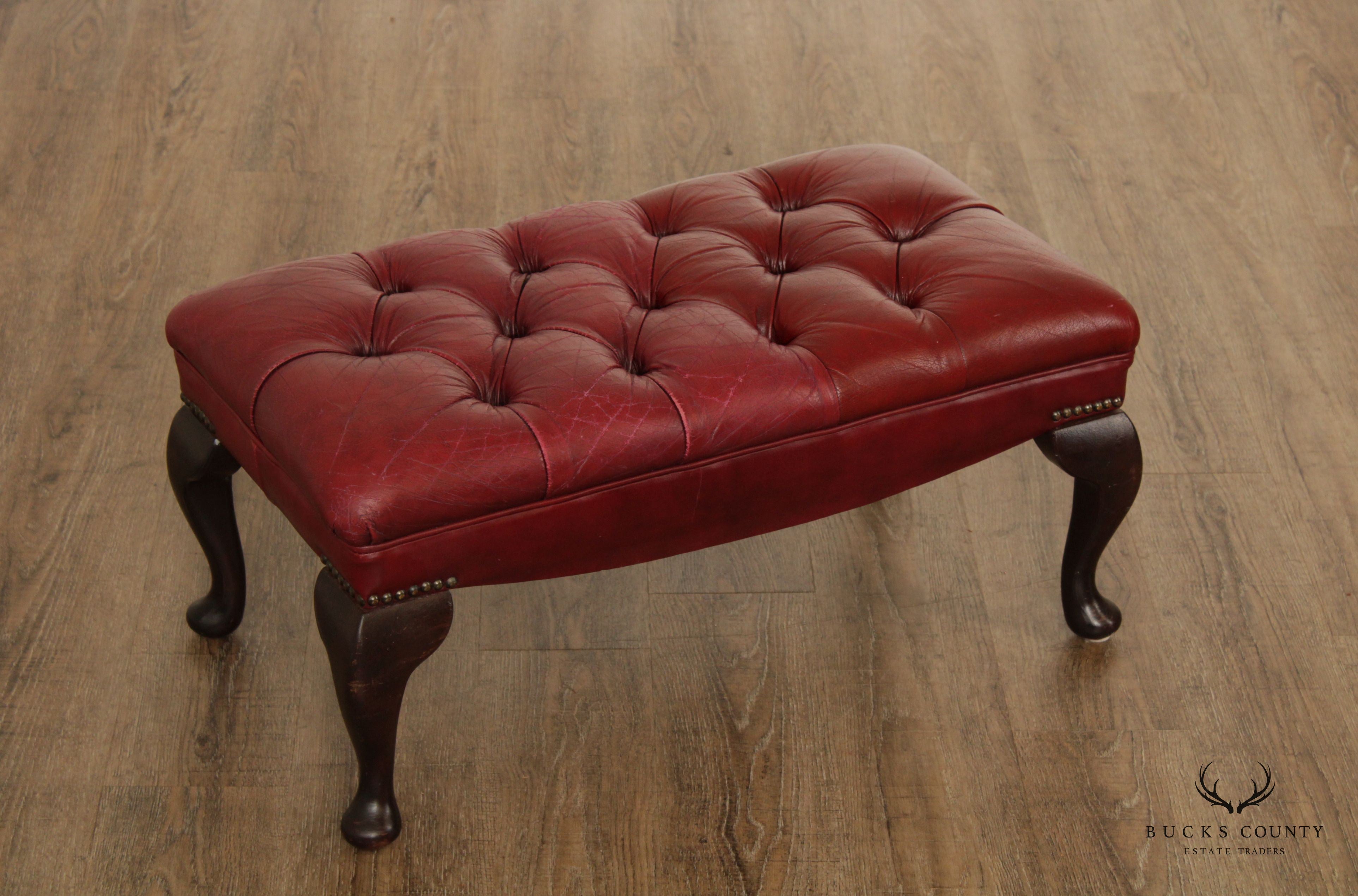 Georgian Style Tufted Red Leather Ottoman or Foot Stool