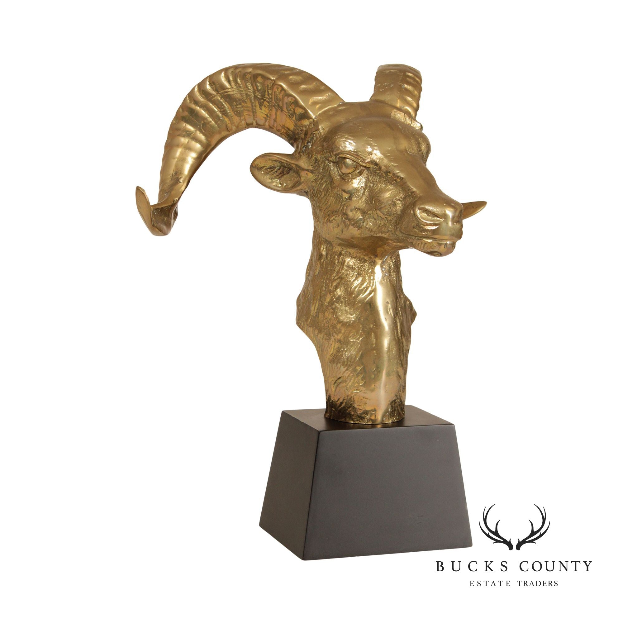 Vintage Brass Rams Head Sculpture