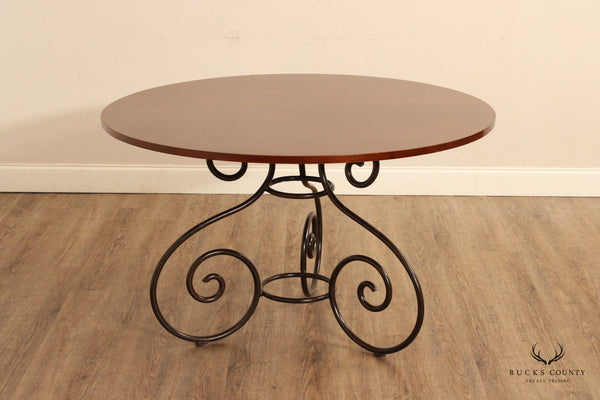 Grange french Country Style Scrolled Iron Base  Round Cherry Dining Table