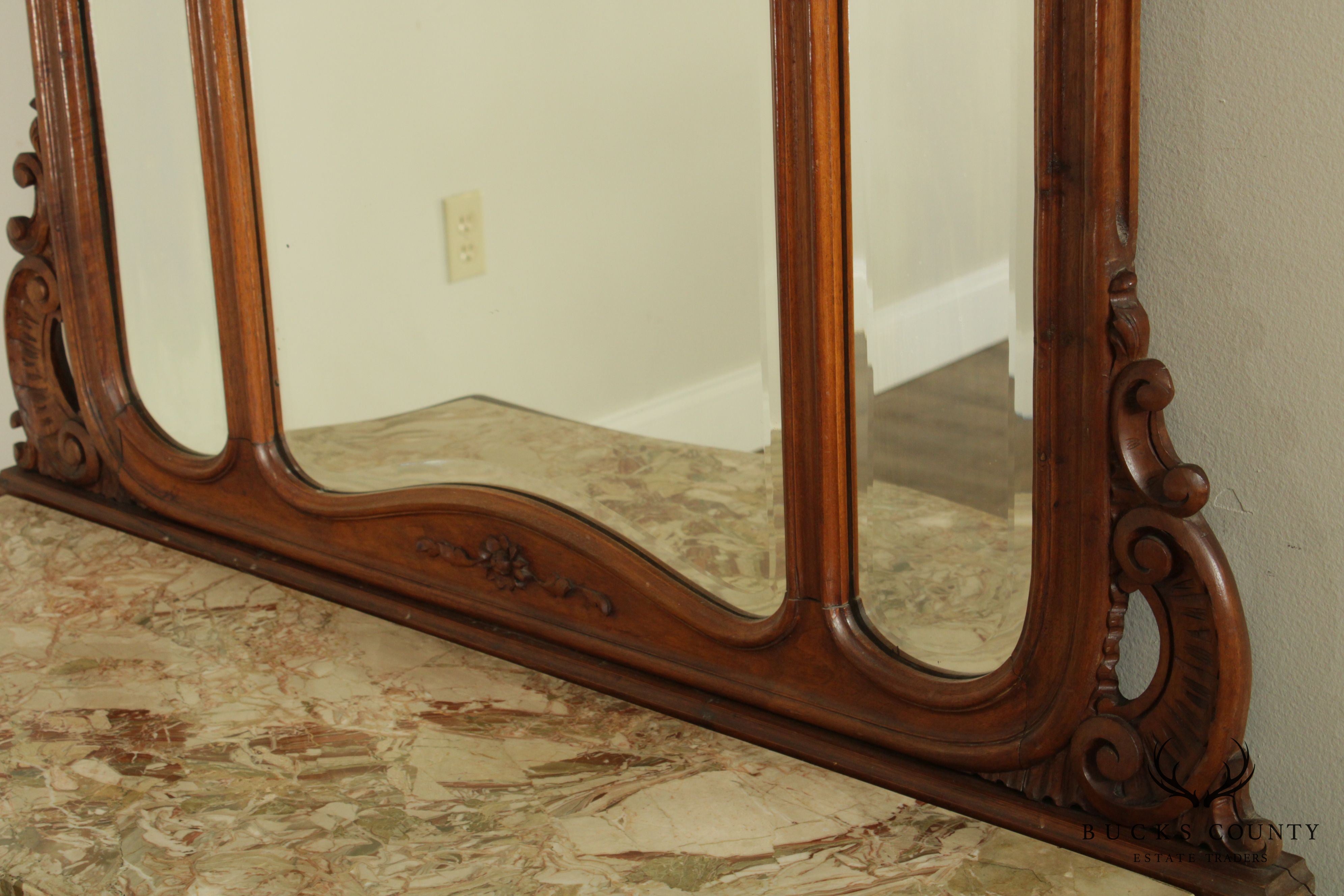 French Louis XV Style Antique Marble Top Pier Table with Large Carved Mirror