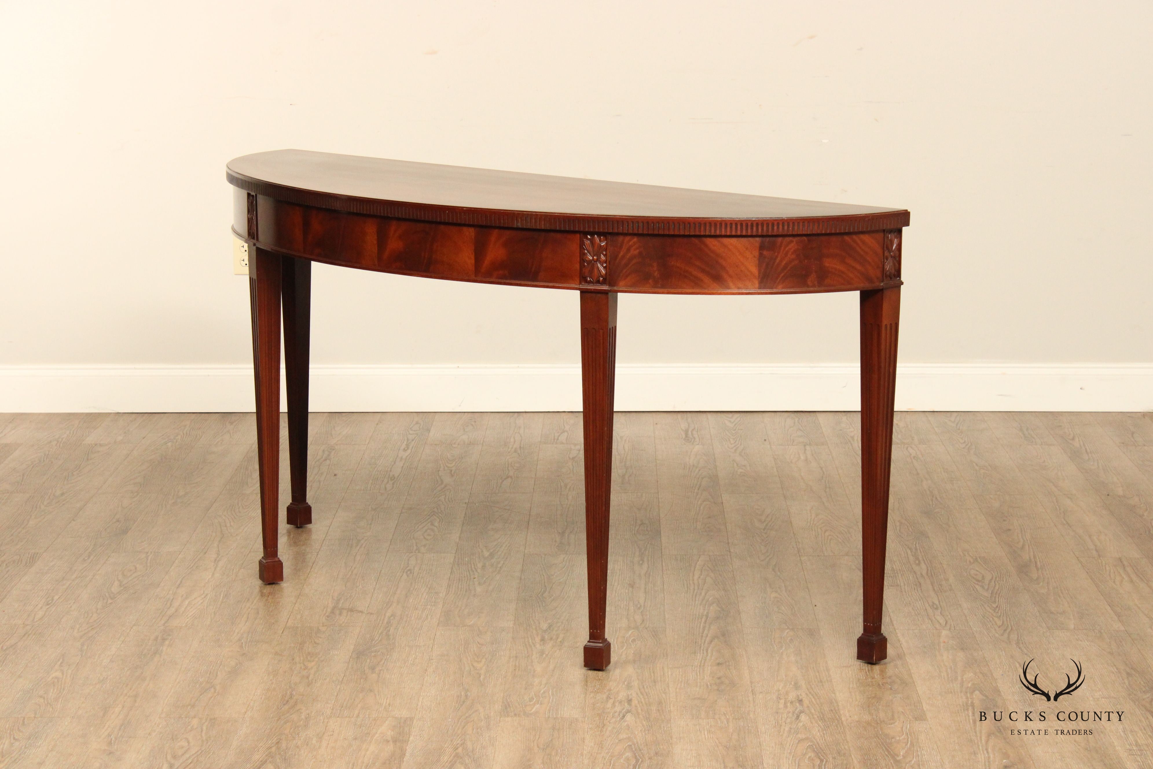 Baker Furniture Regency Style Inlaid Mahogany Demilune Console