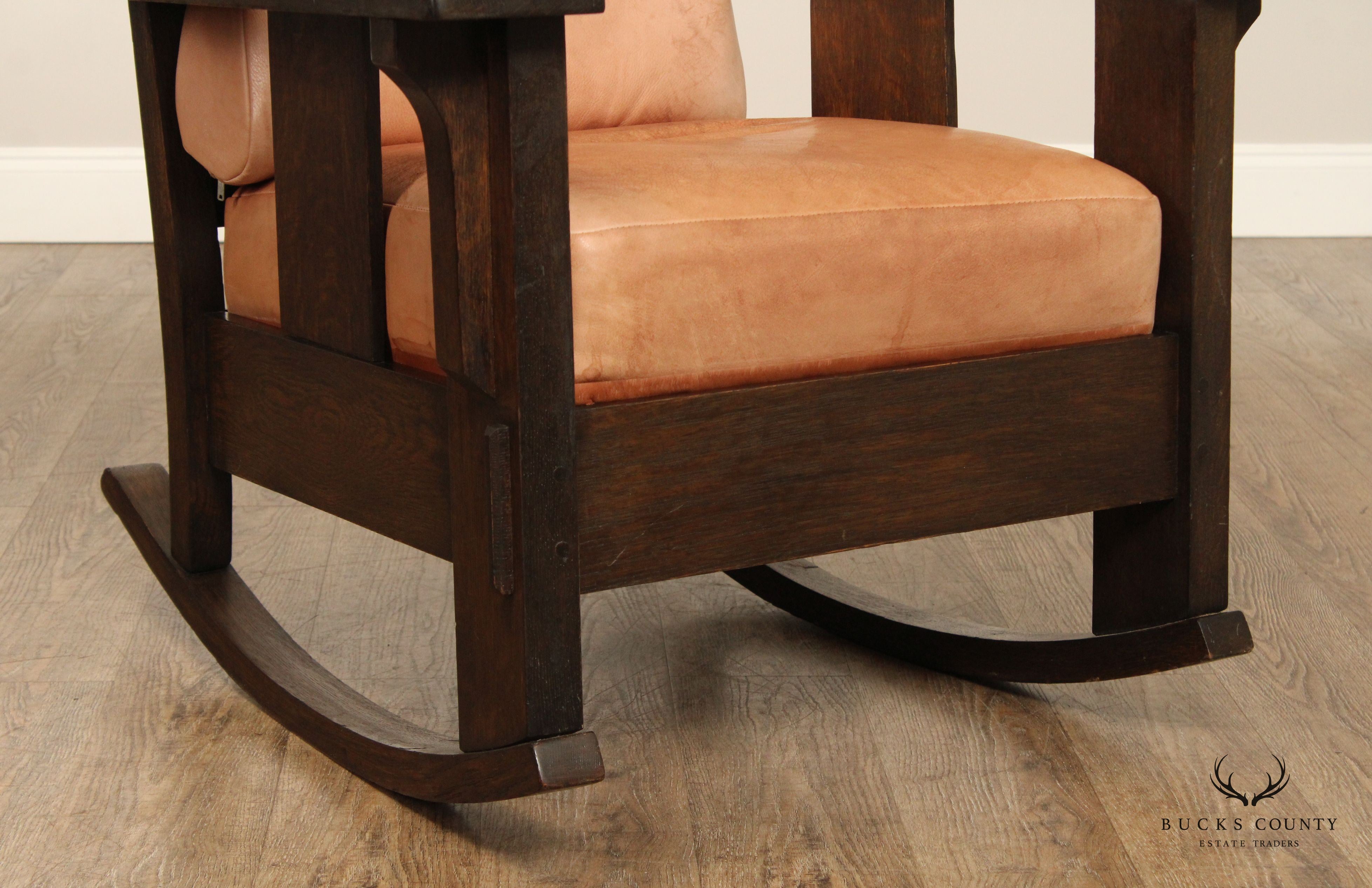 Oak Craft Antique Mission Oak and Leather Rocking Chair