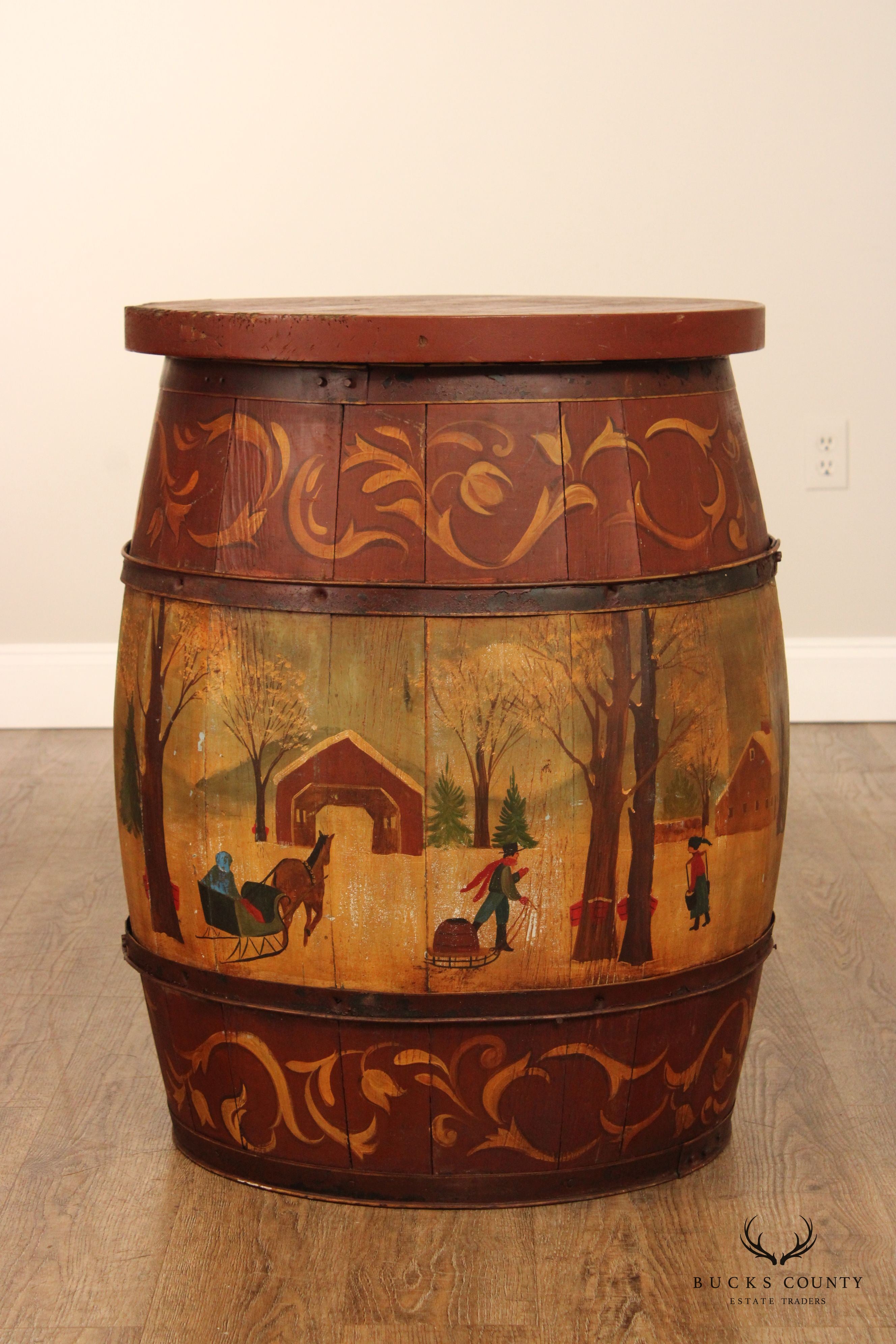 S. Nolan Folk Art Hand Painted Barrel