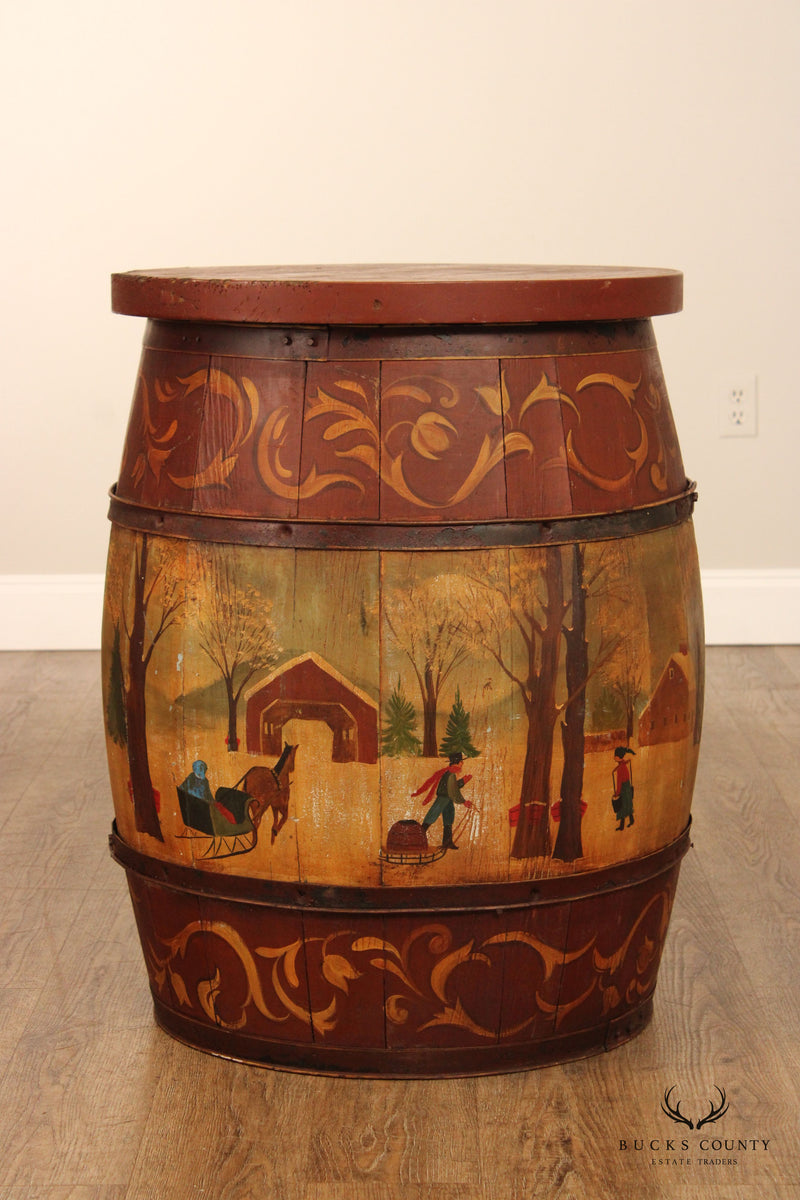 S. Nolan Folk Art Hand Painted Barrel
