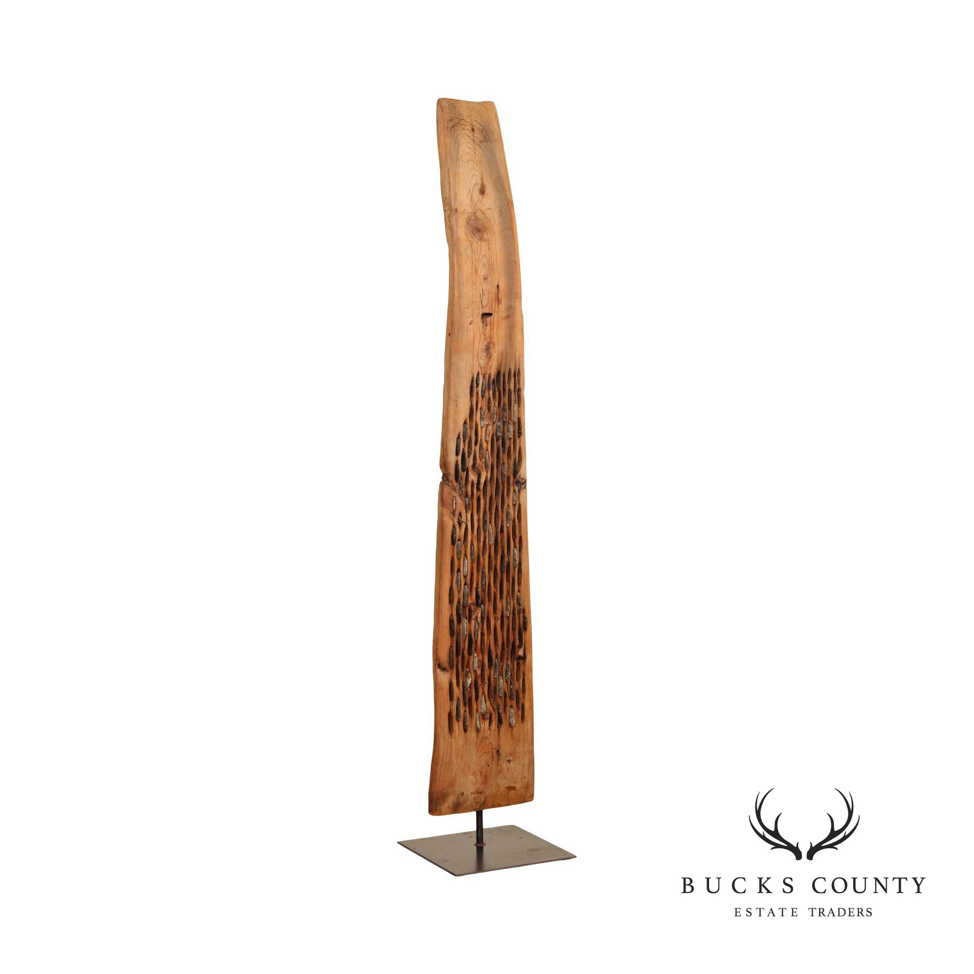 Vintage Abstract Reclaimed Natural Wood Tall Sculpture