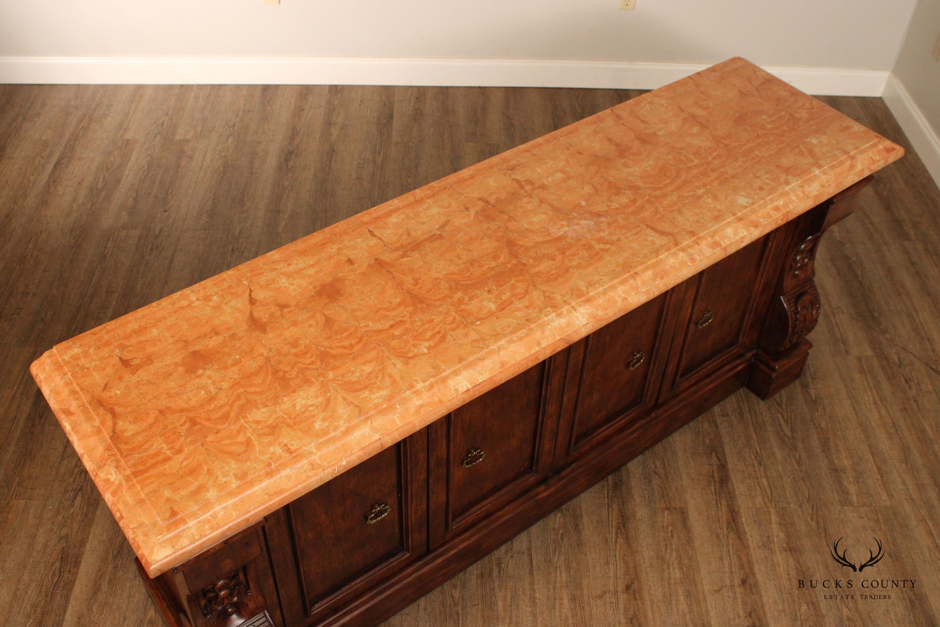 French Renaissance Style Marble Top Sideboard Credenza