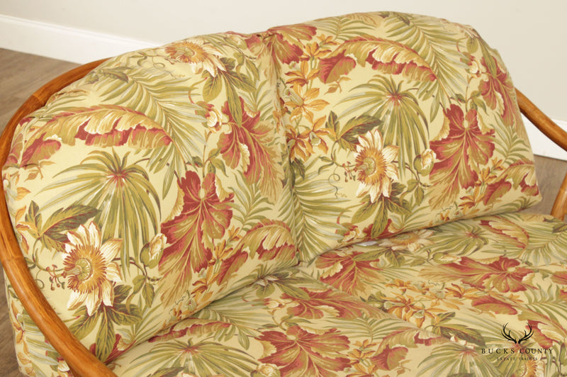 Mid Century Pair Bentwood Rattan Loveseats with Custom Cushions