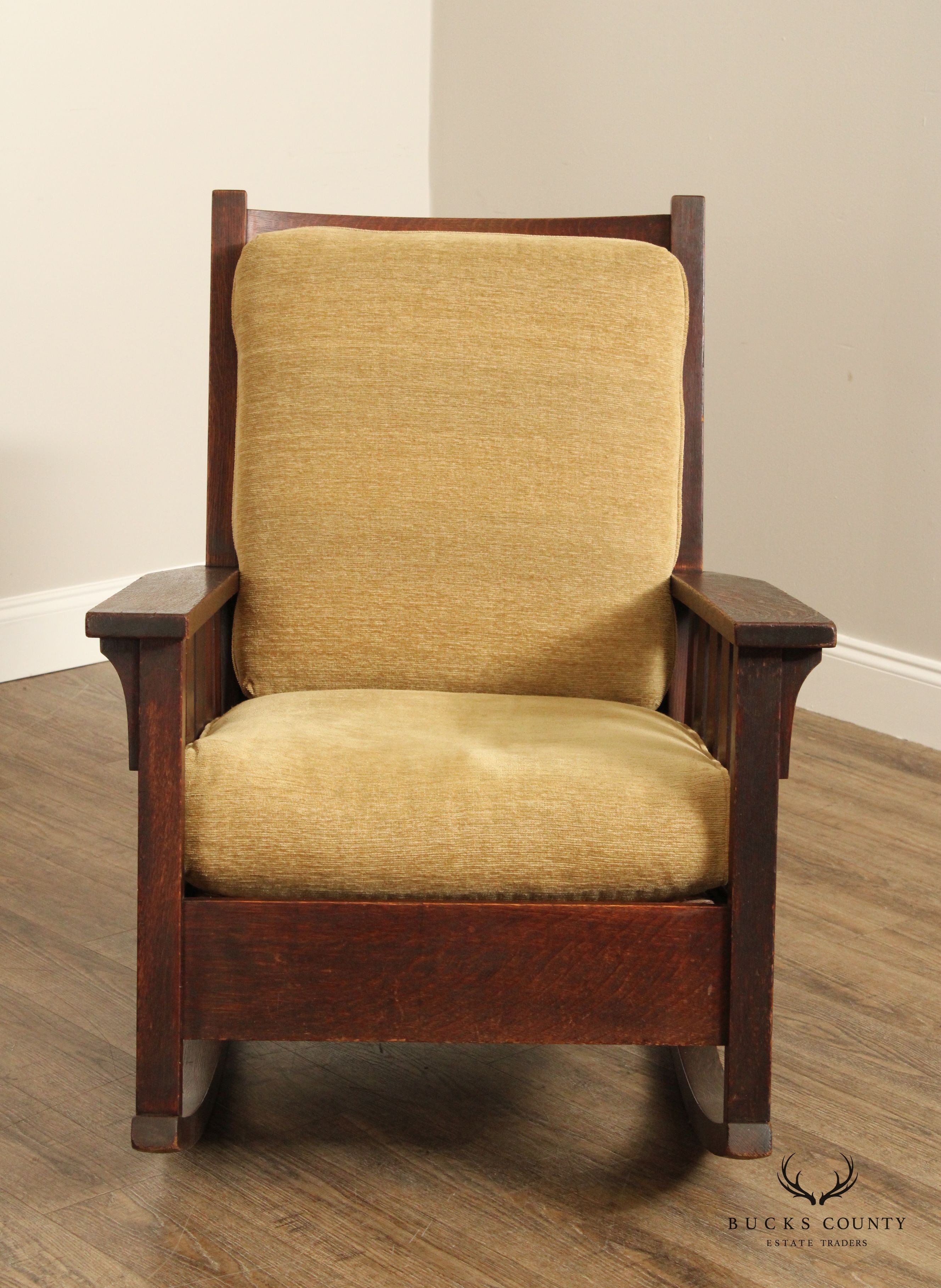 Gustav Stickley Antique Mission Oak Slatted Rocking Chair