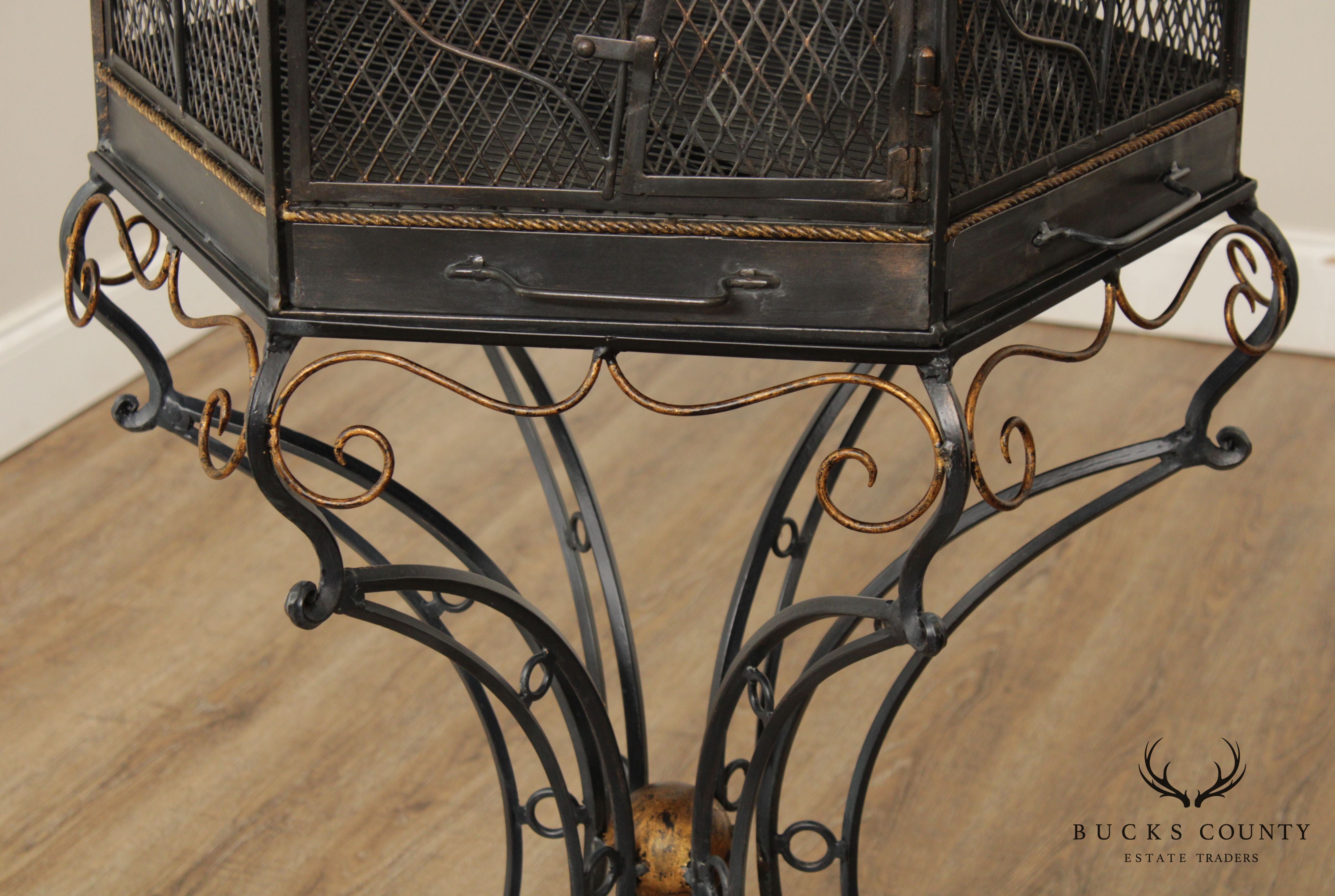 Ornate Wrought Iron Birdcage on Stand