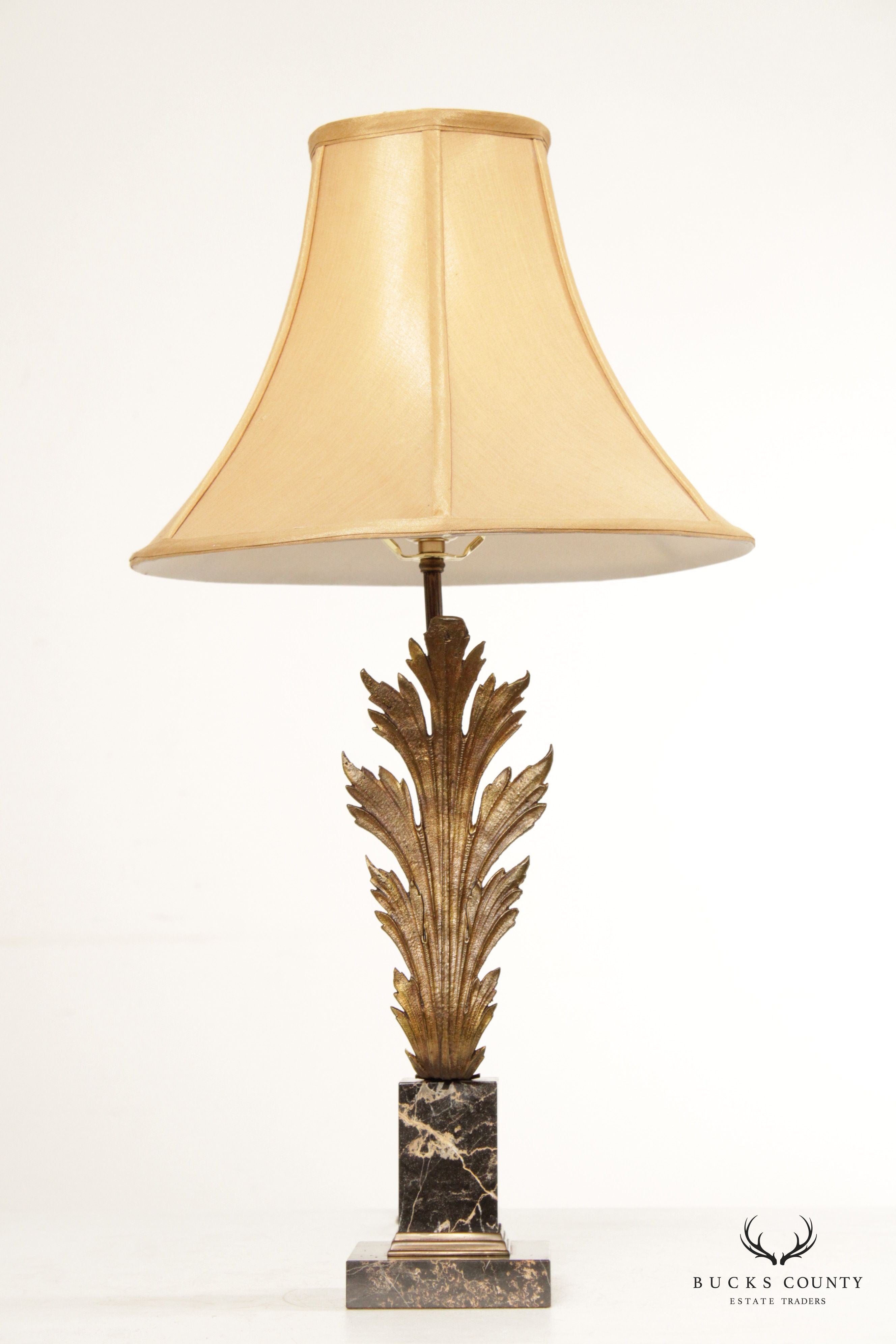 Acanthus Bronze and Marble Table Lamp with Shade