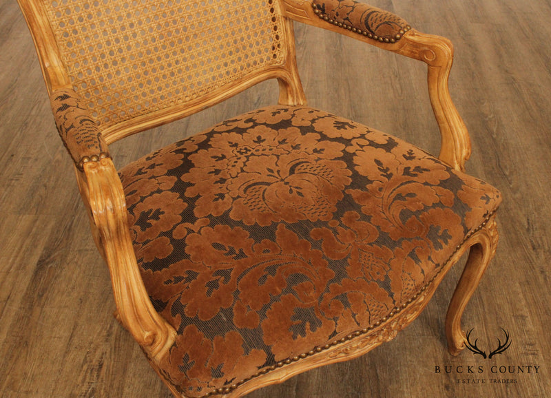 French Louis XV Style Custom Pair Cane Back Fauteuil Armchairs