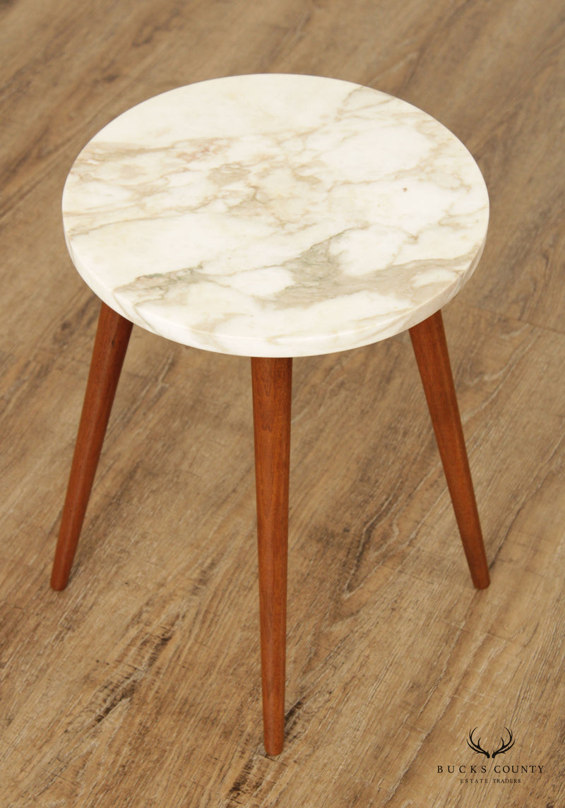 Mid Century Modern Marble Top Walnut Plant Stand or Side Table