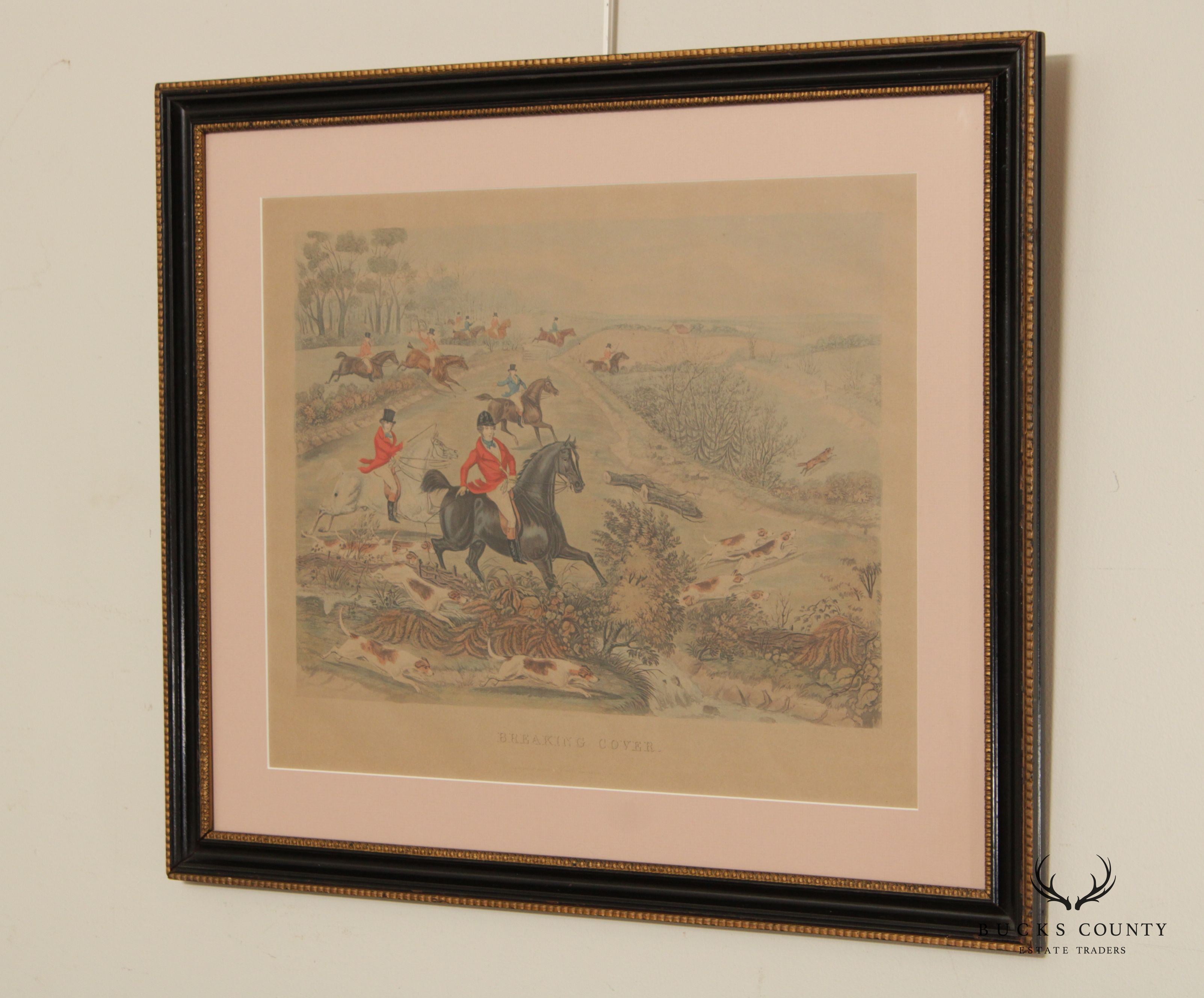 English Fox Hunt 'Breaking Cover' Hand-Colored Engraving, After Charles Hunt