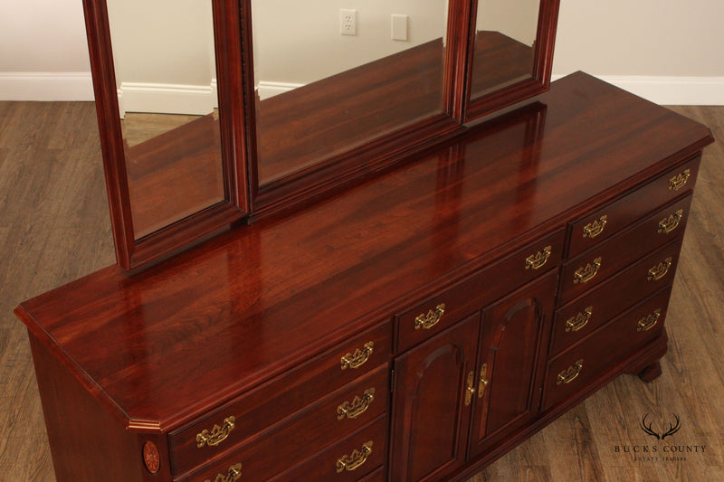 Ethan Allen Georgian Court Cherry Triple Dresser with Mirror
