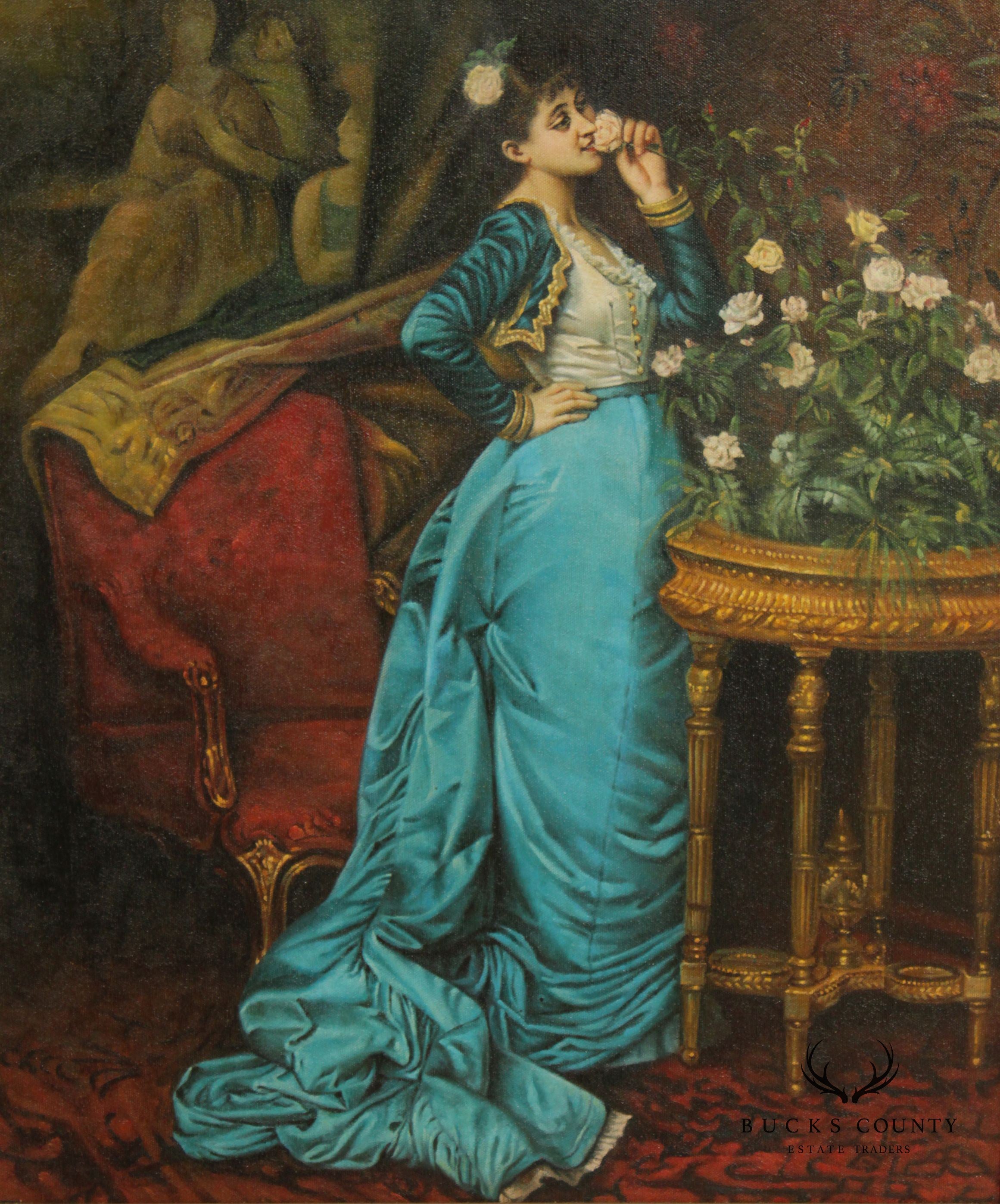 Vintage 'In Delightful Anticipation' Original Painting after Auguste Toulmouche