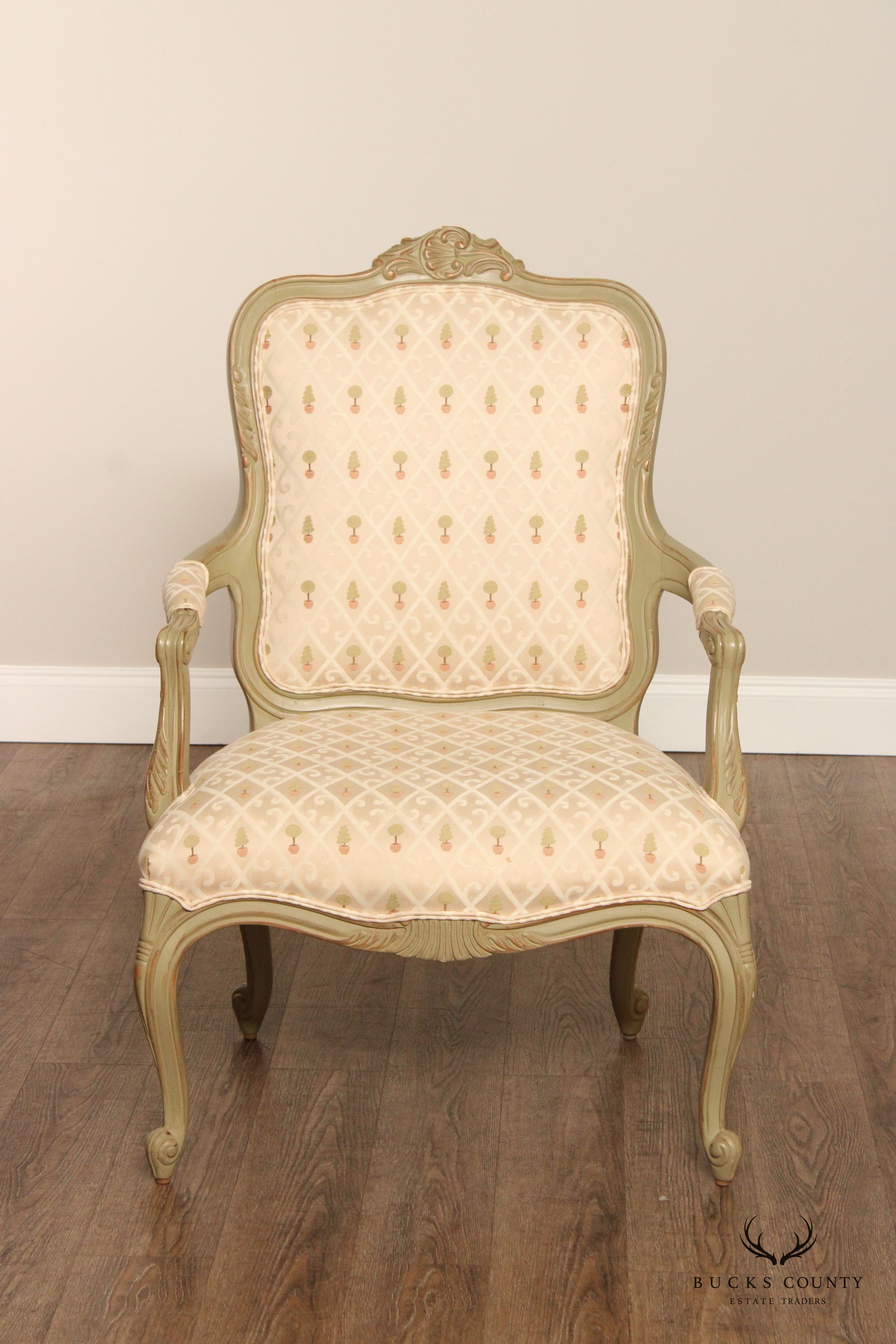 Ethan Allen French Louis XV Style Pair of Fauteuil Armchairs