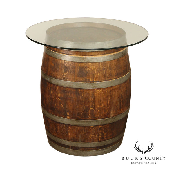 Rustic Style Glass Top Wine Barrel High Top Table