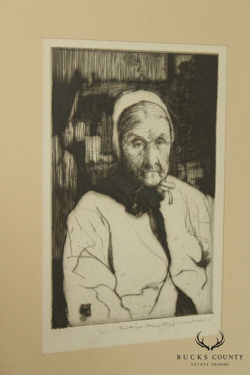 'Portrait of Woman', Etching Custom Framed