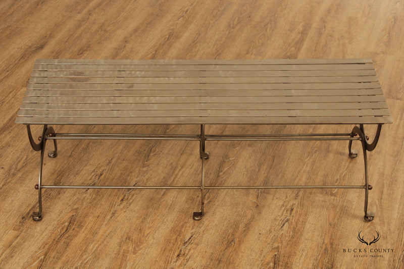 Industrial Style Steel Slatted X Base Bench