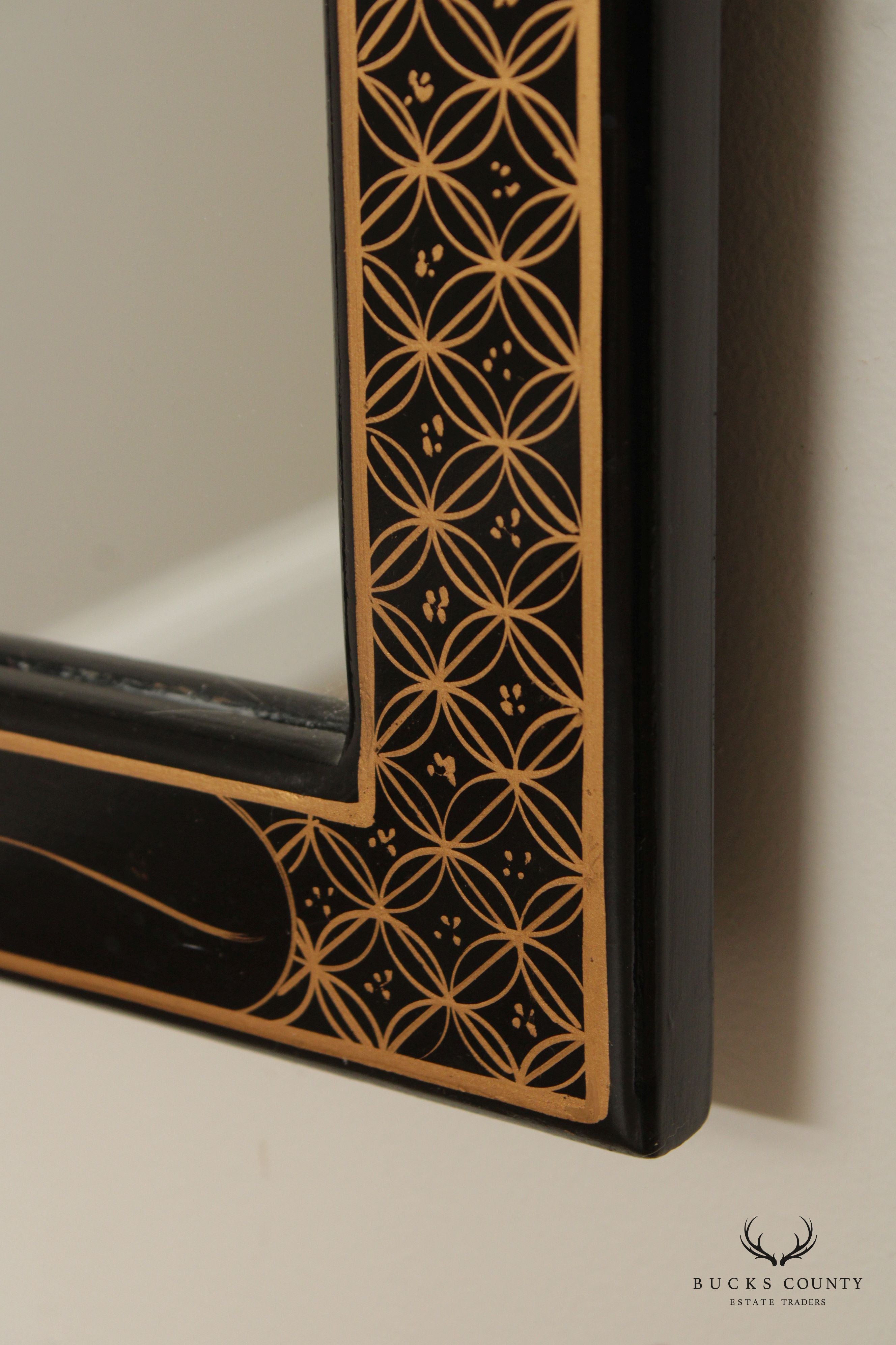 Chinoiserie Decorated Black Lacquer Trumeau Mirror