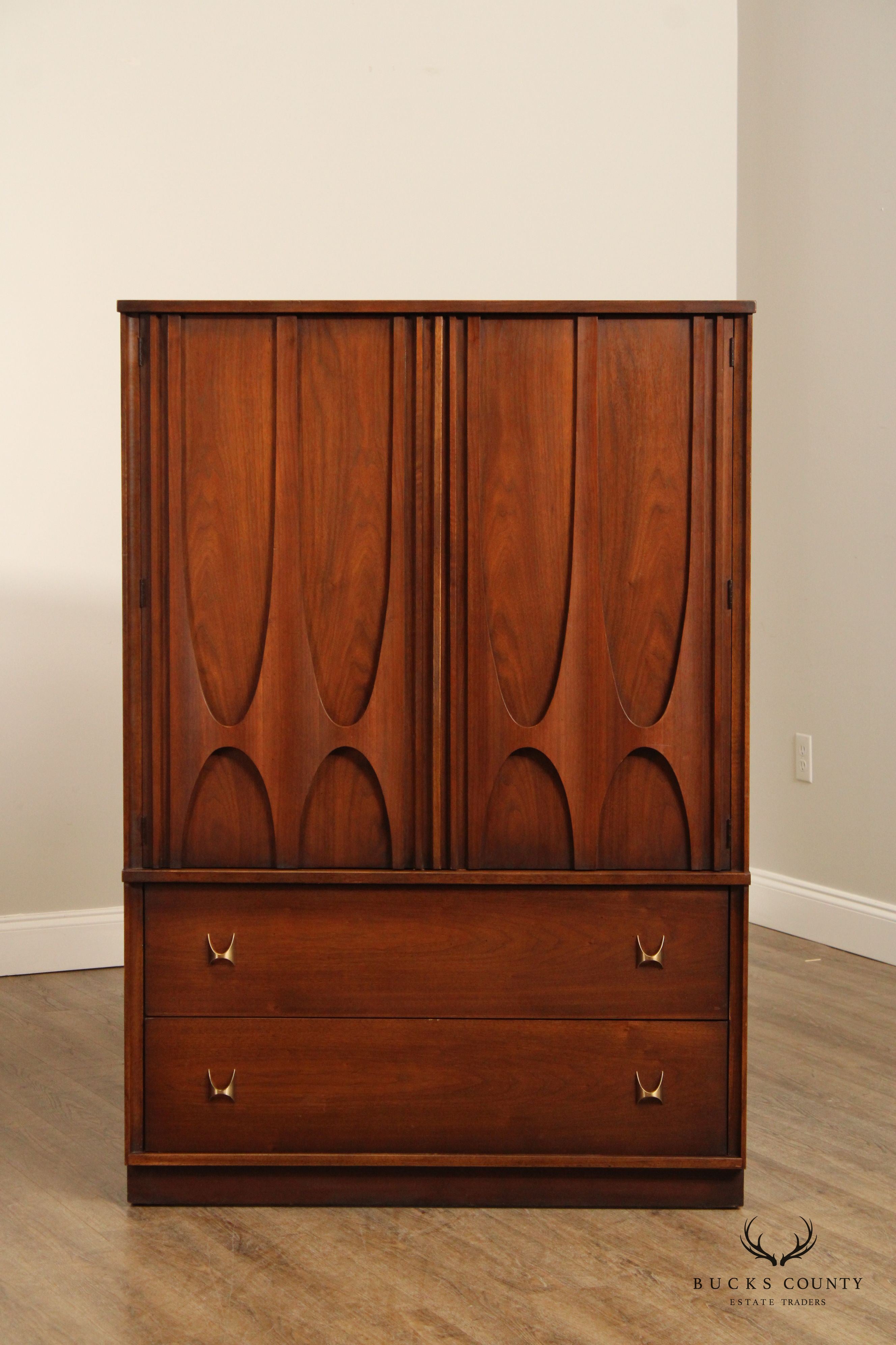 BROYHILL BRASILIA MID CENTURY MODERN WALNUT GENTLEMAN'S CHEST ARMOIRE