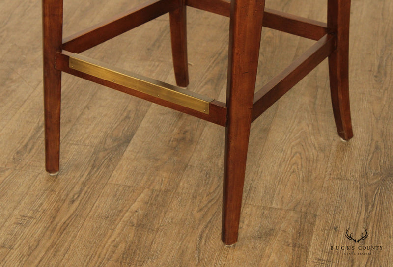 Century Furniture Set of Four Wood and Tan Leather Bar Stools